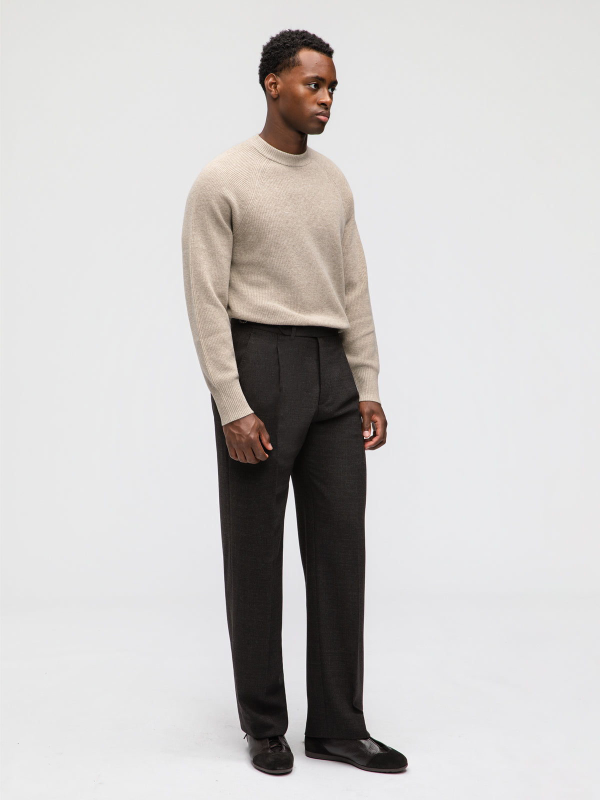 Dark Brown Heavyweight High Twist Trousers (Wide Fit) - Grand Le Mar