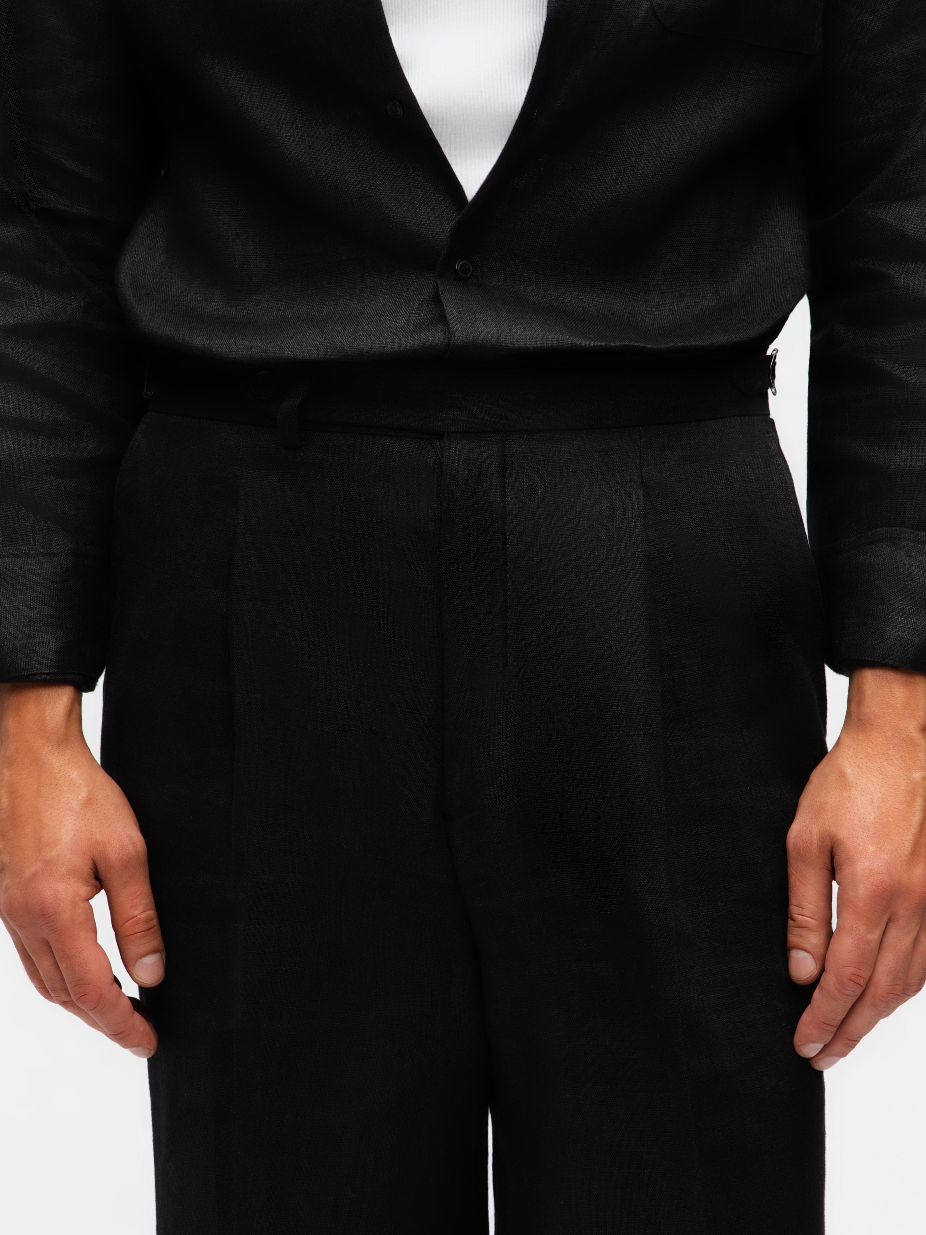 Black Linen Trousers (Wide Fit)