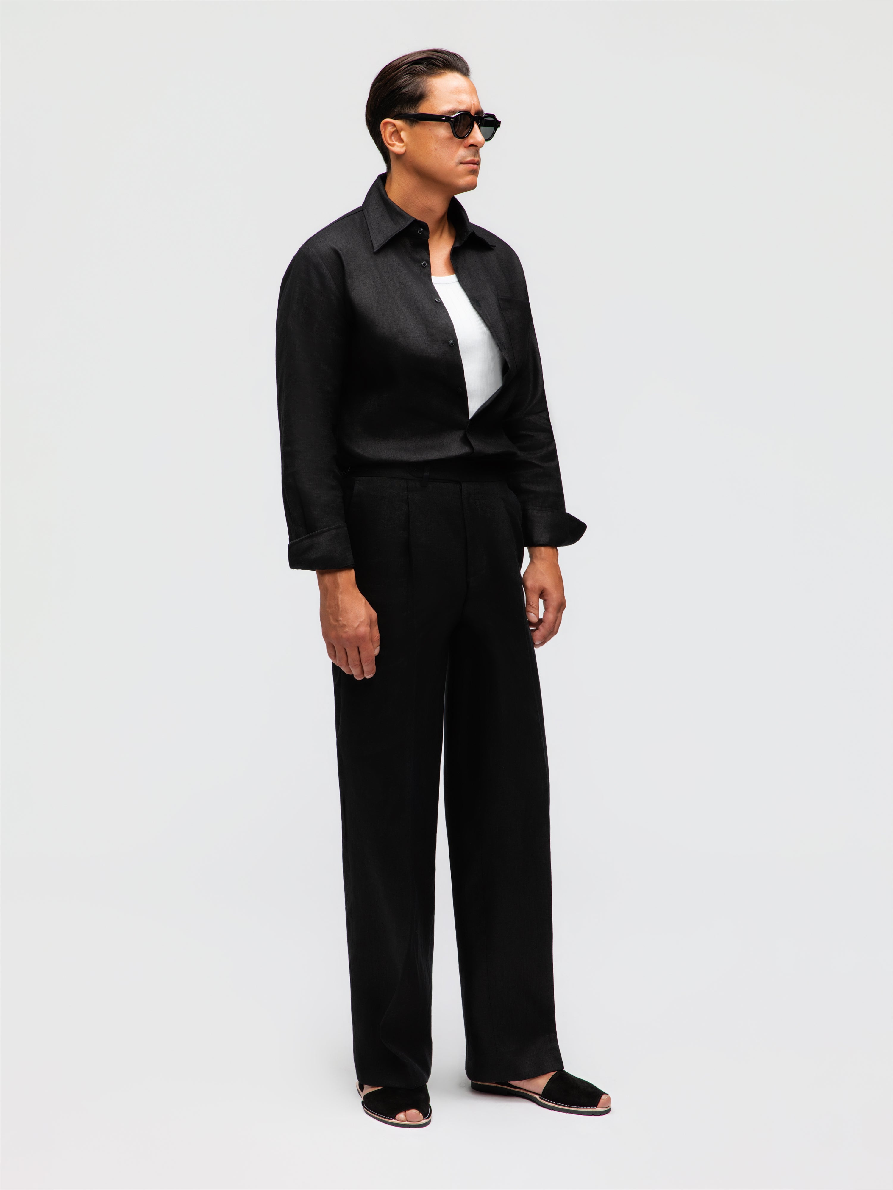 Black Linen Trousers (Wide Fit)