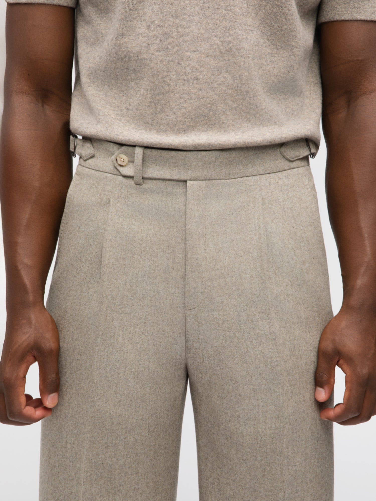 Taupe Flannel Wool Trousers (Wide Fit) - Grand Le Mar