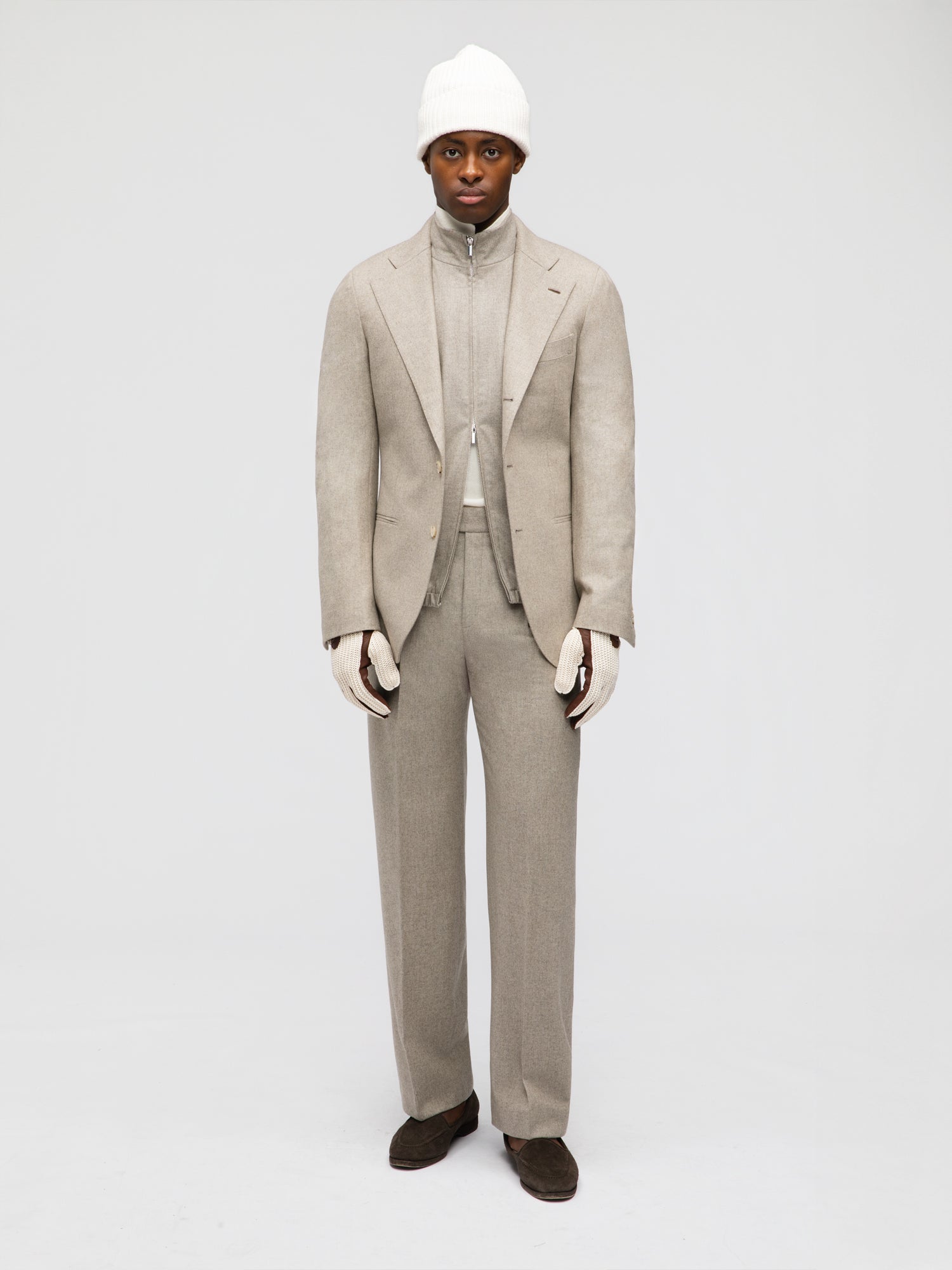 Taupe Flannel Wool Suit - Grand Le Mar