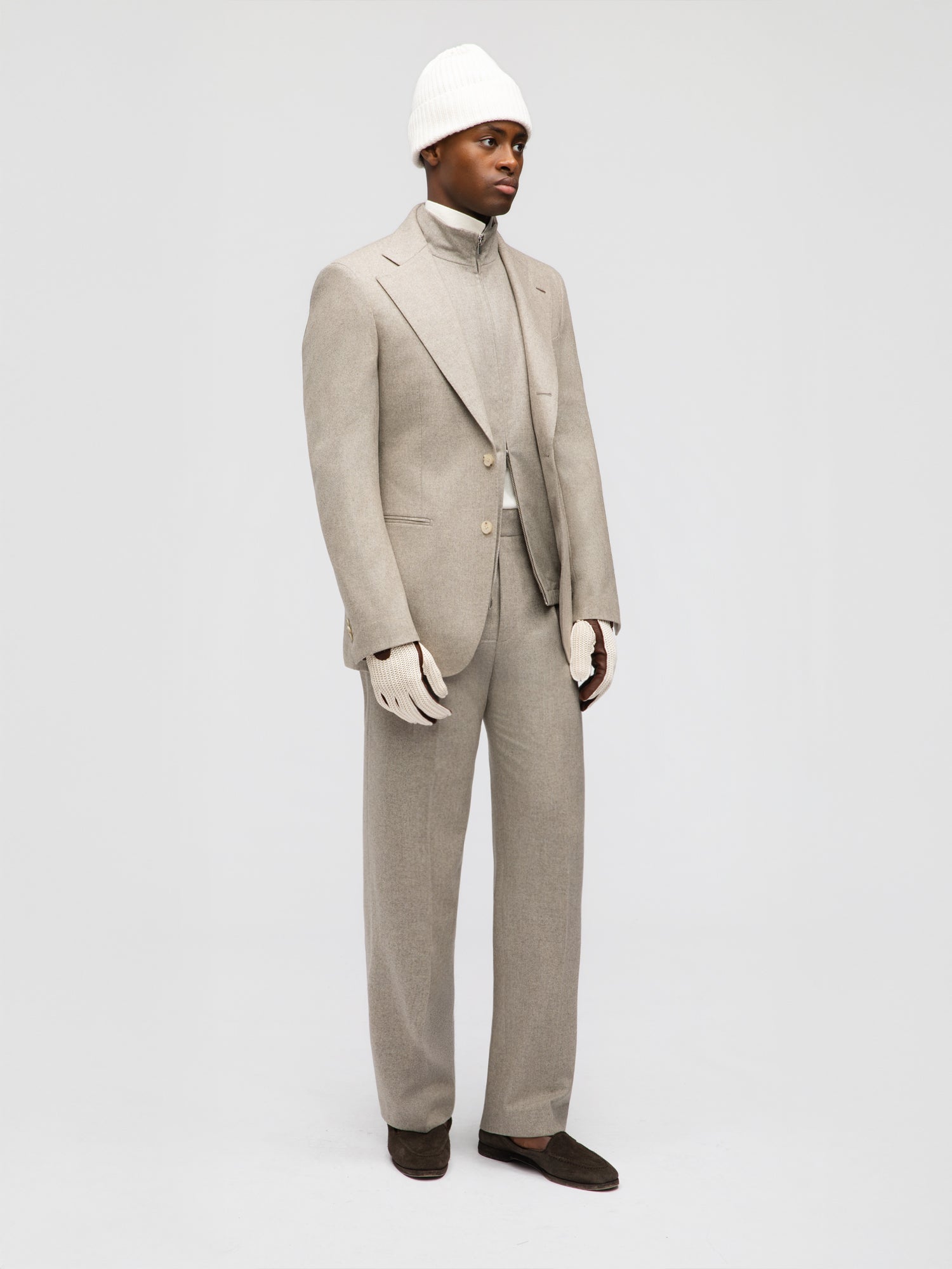 Taupe Flannel Wool Suit - Grand Le Mar