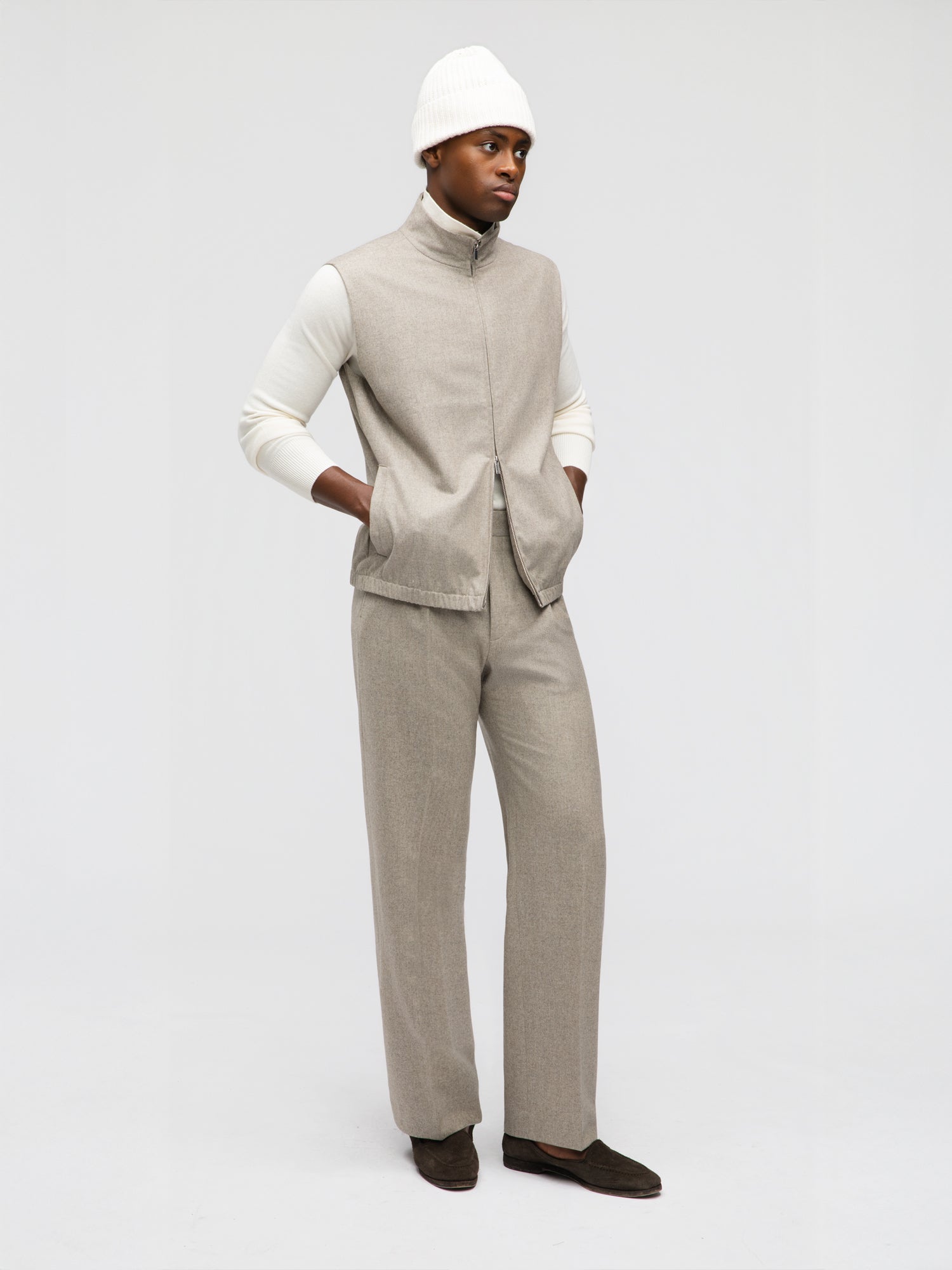 Taupe Flannel Vest - Grand Le Mar