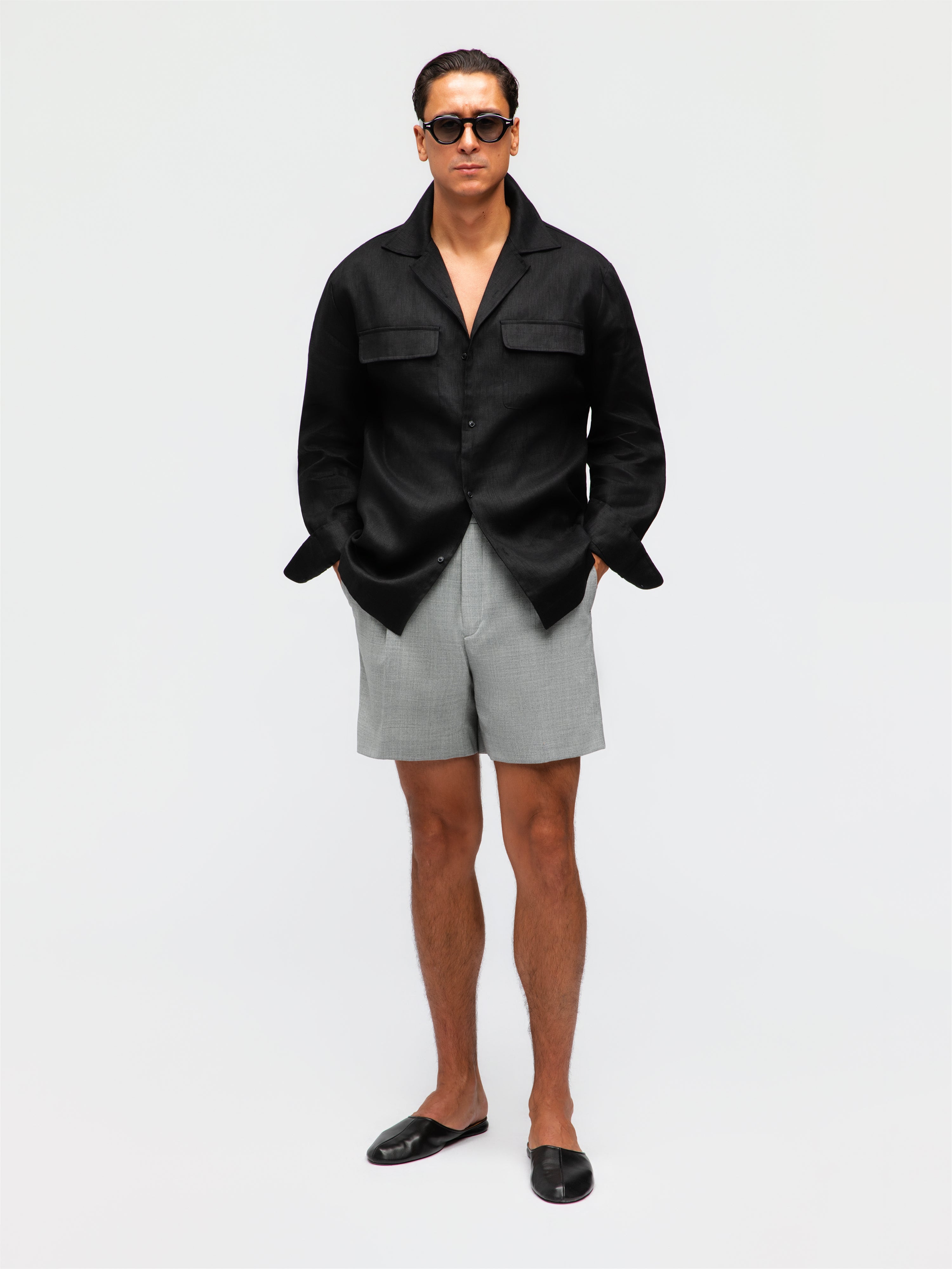 Black Linen Camp Shirt