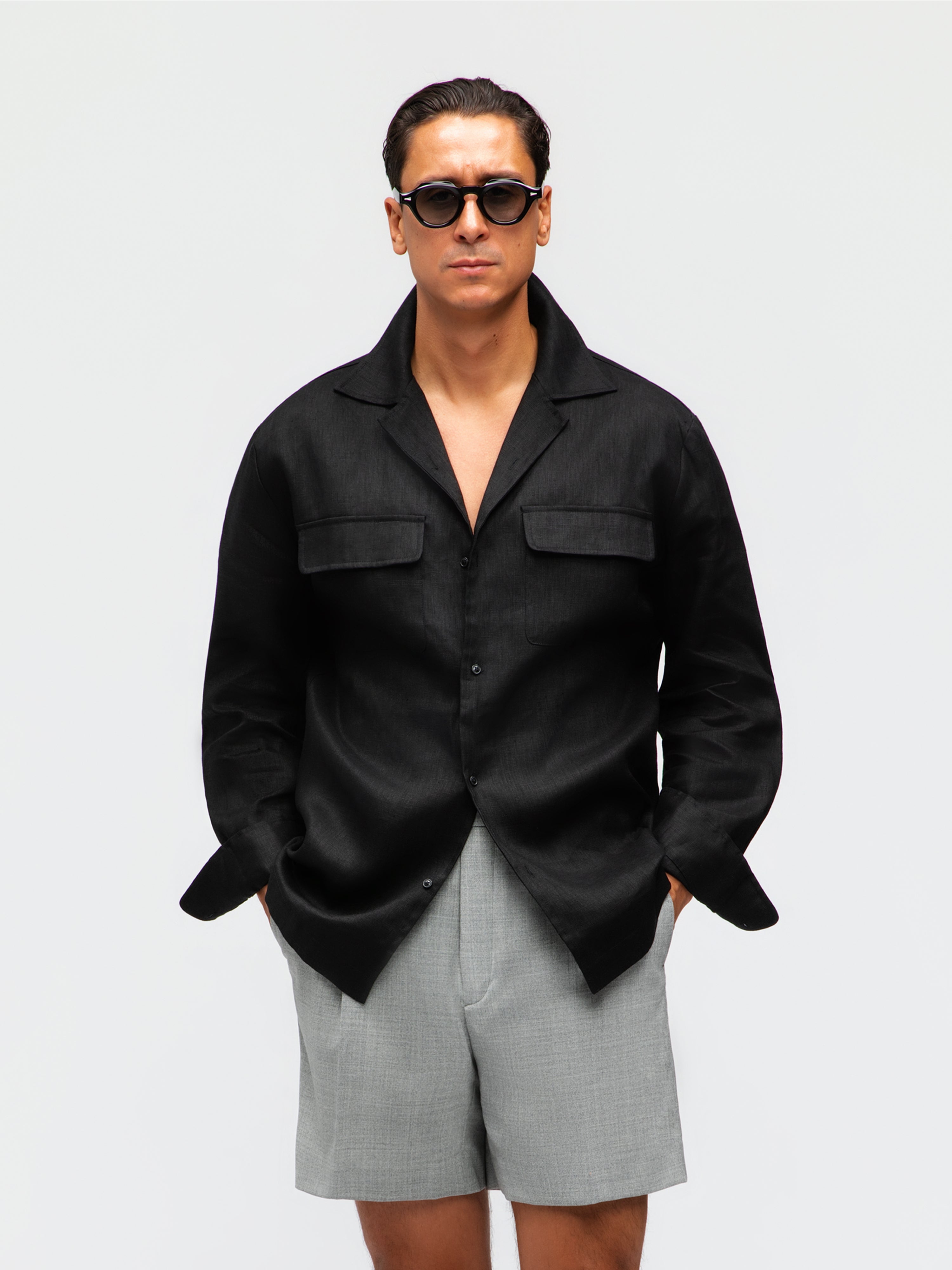 Black Linen Camp Shirt