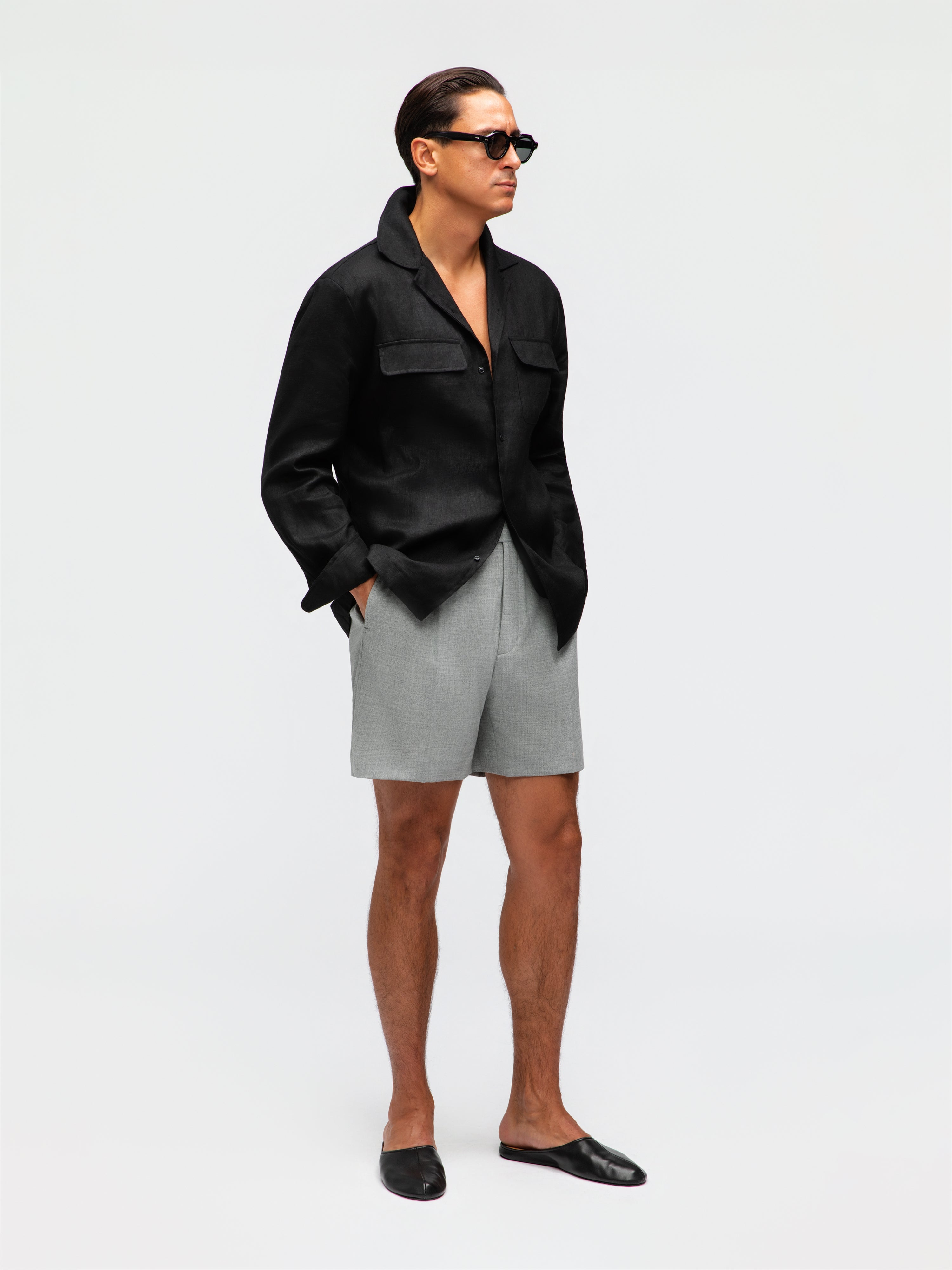 Black Linen Camp Shirt