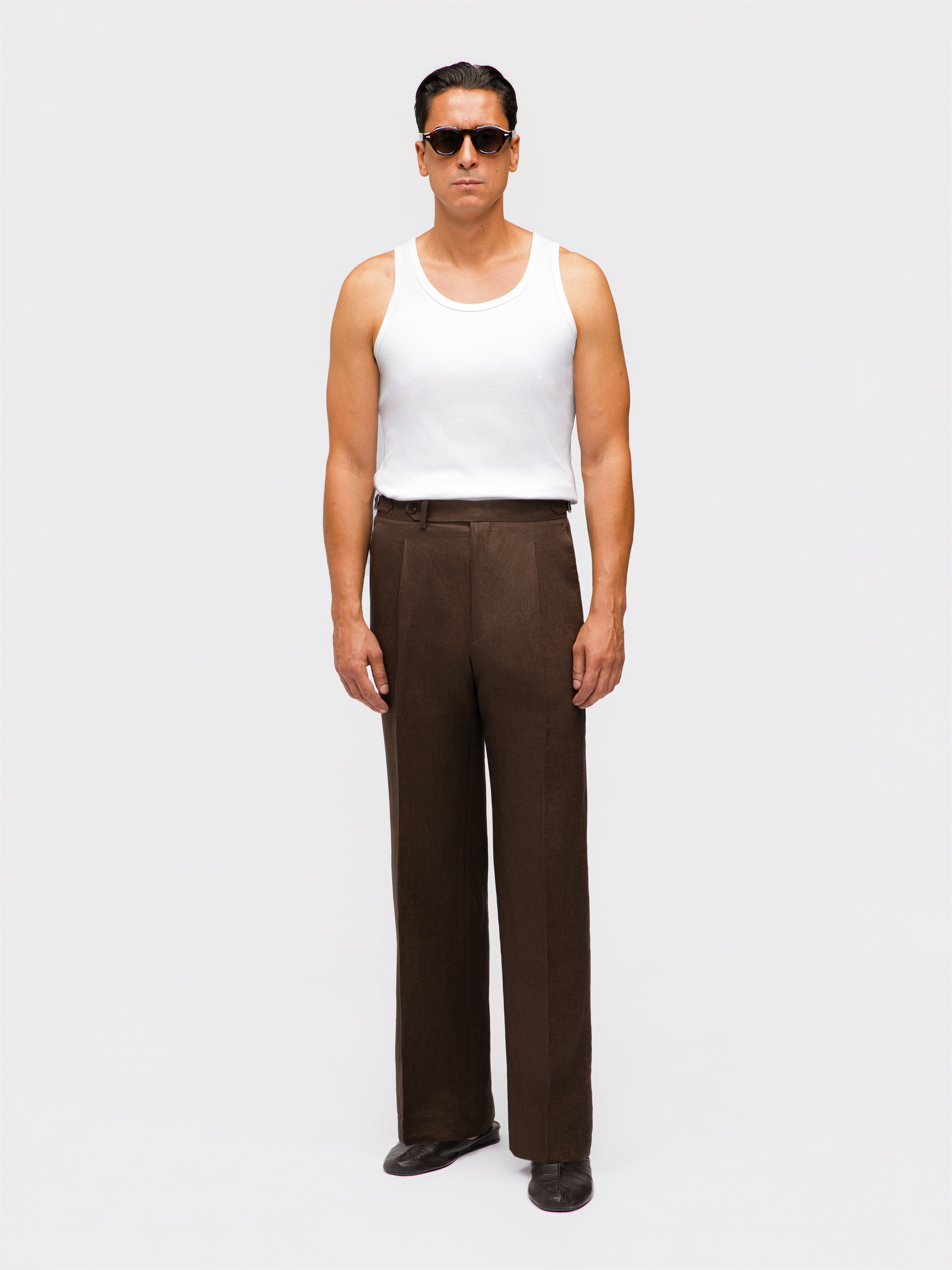 Brown Linen Trousers (Wide Fit)