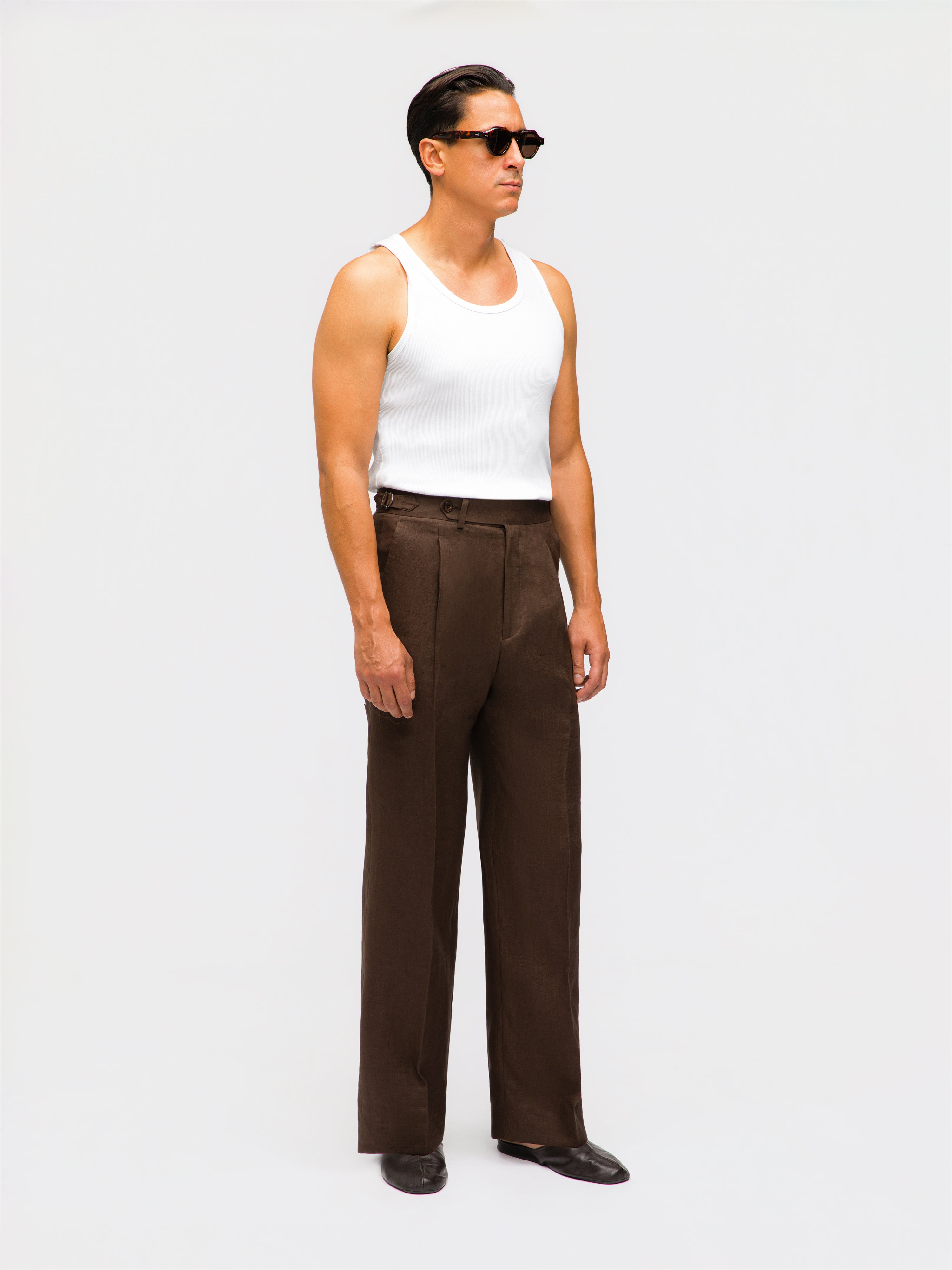 Brown Linen Trousers (Wide Fit)