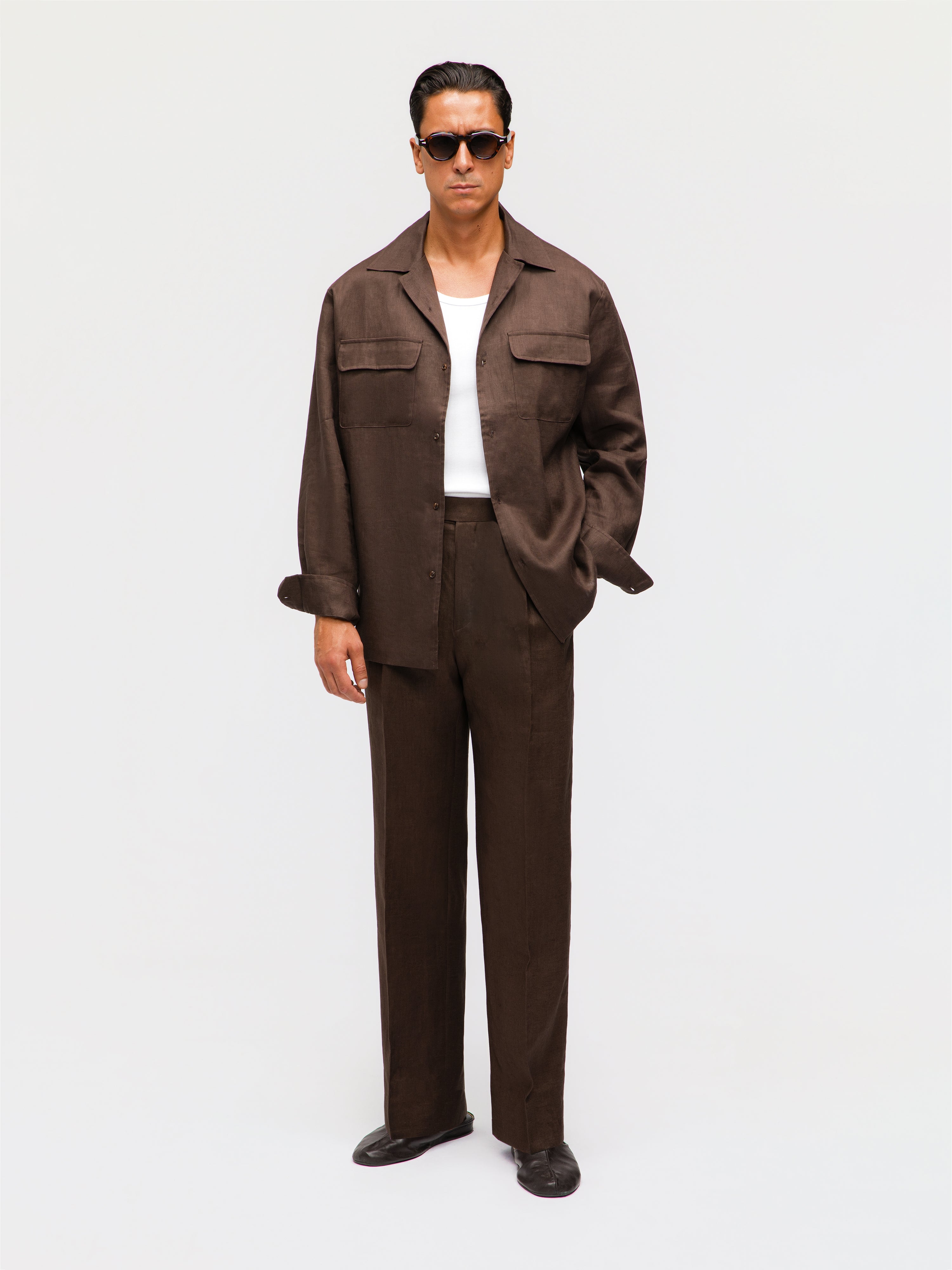 Brown Linen Camp Shirt