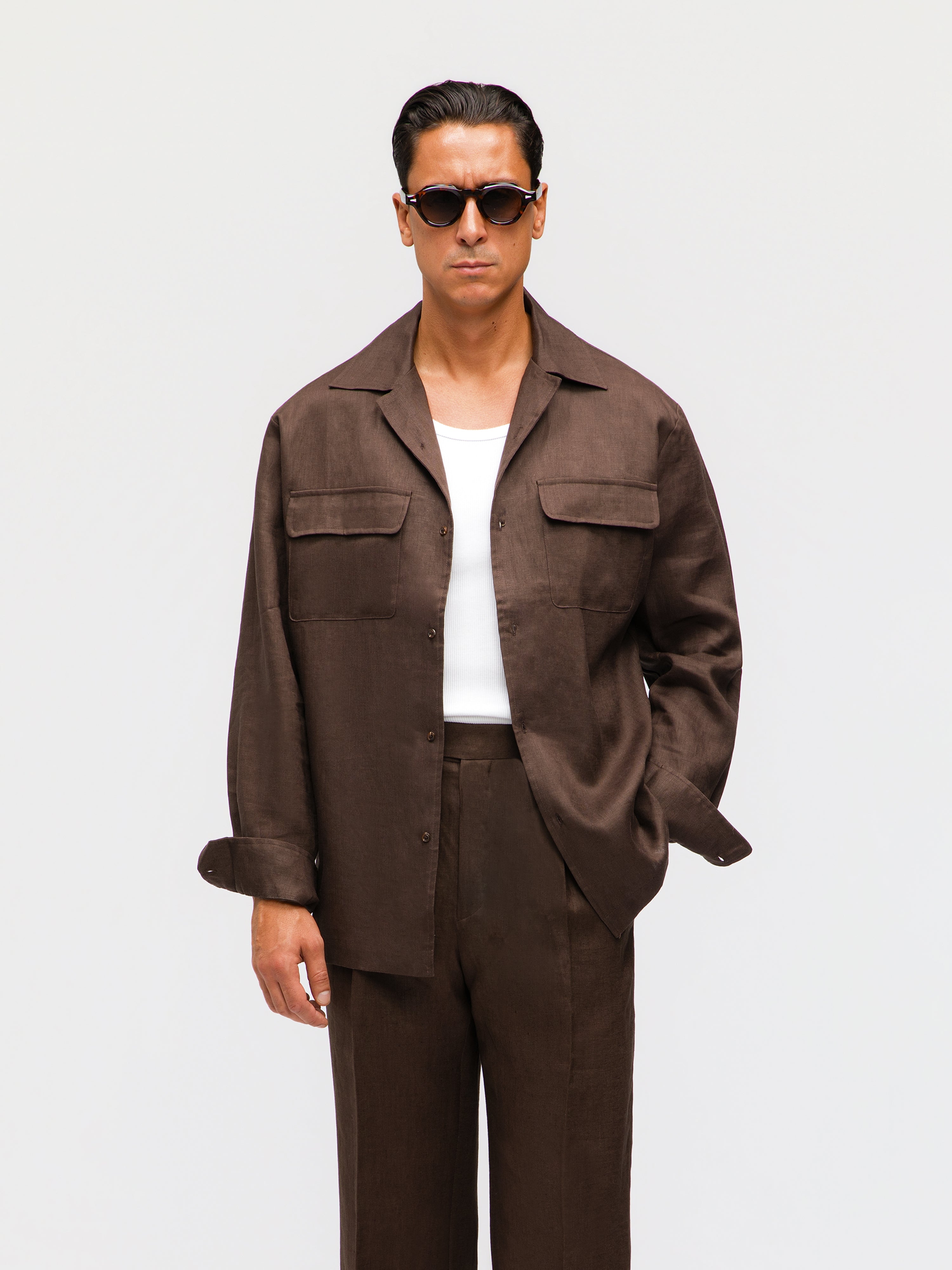 Brown Linen Camp Shirt