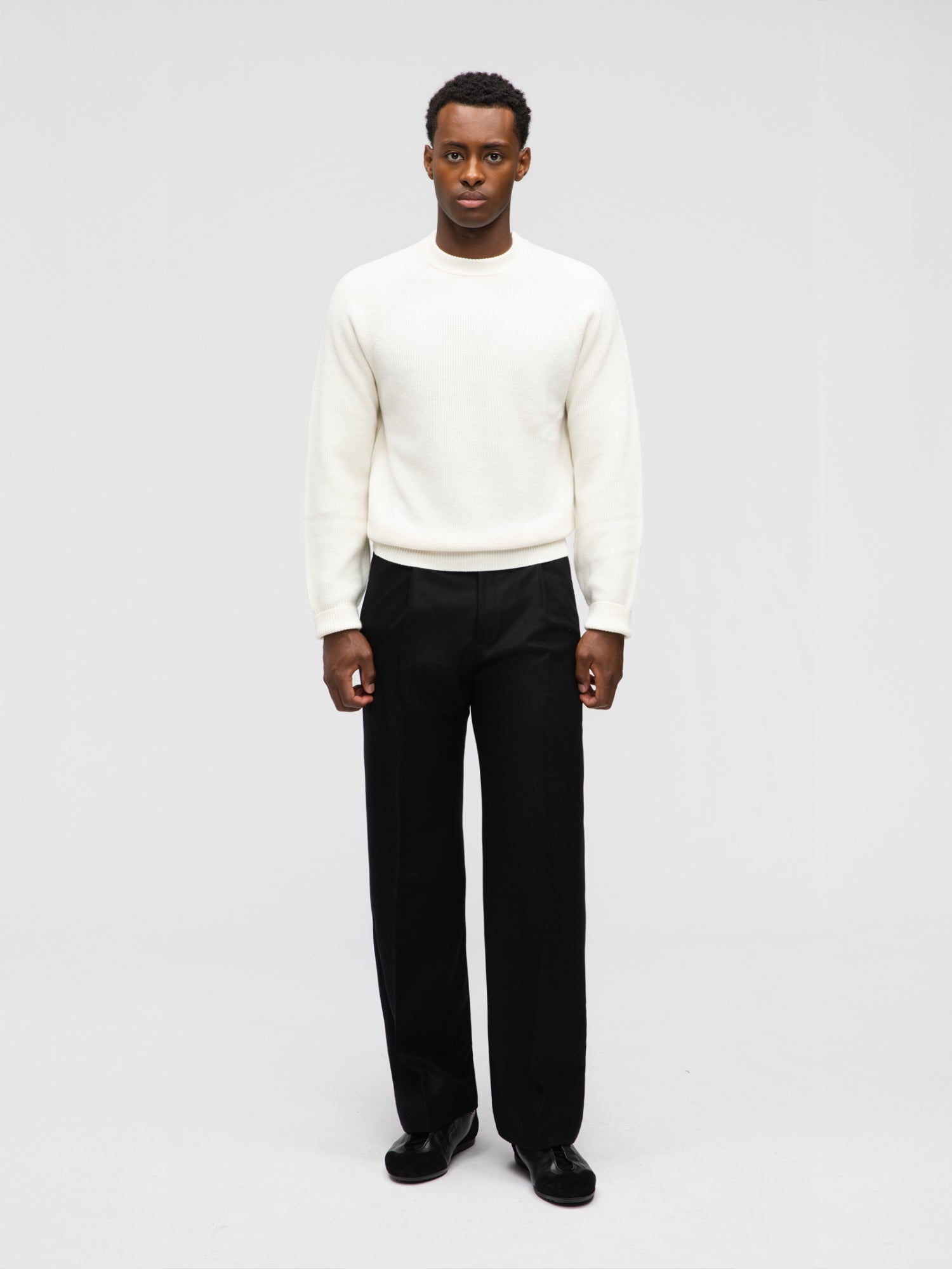 Ivory Merino Wool Cashmere Raglan Crewneck