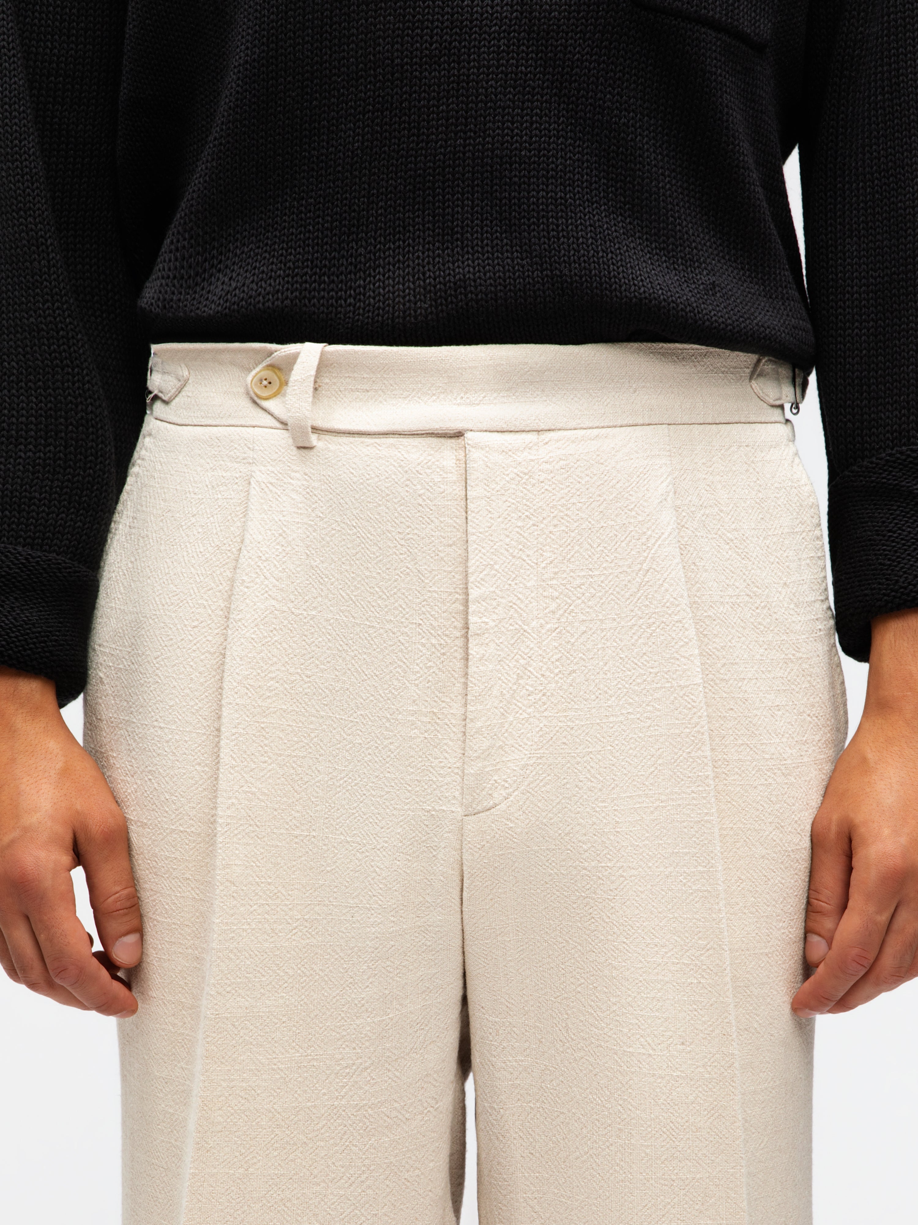 Cream Stonewashed Linen Trousers (Wide Fit)