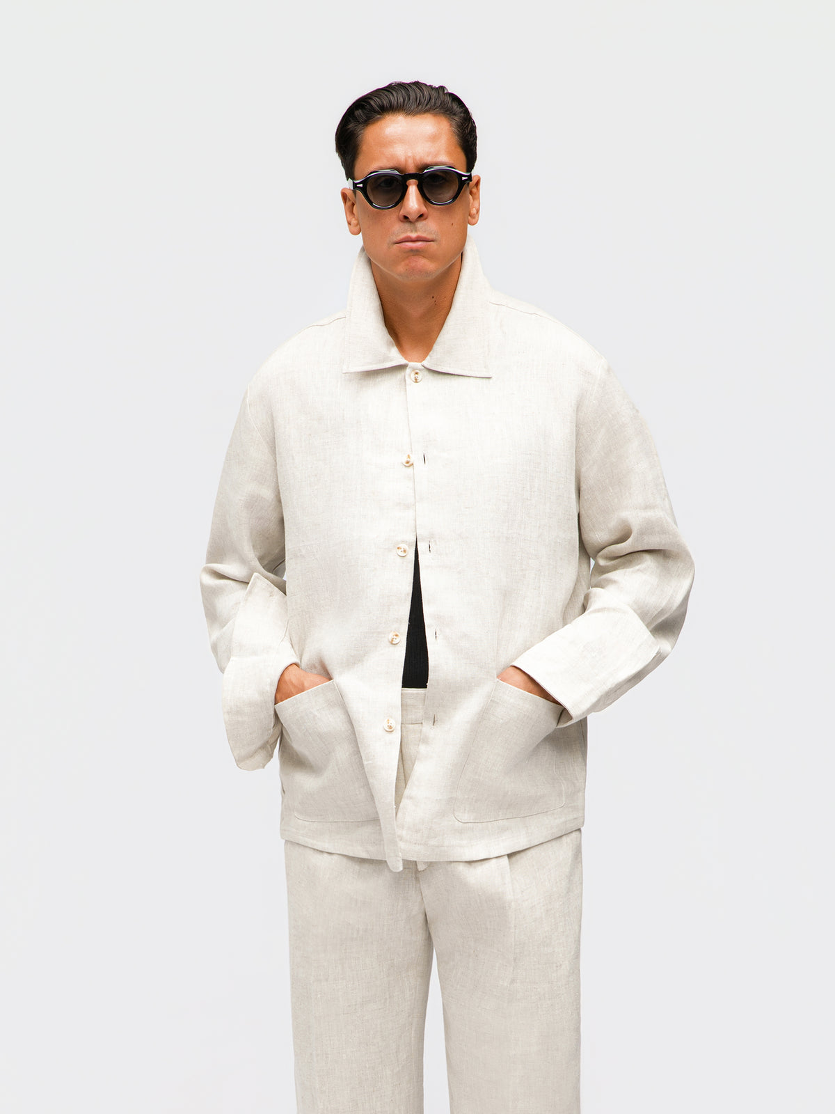 Beige Linen Shirt Jacket