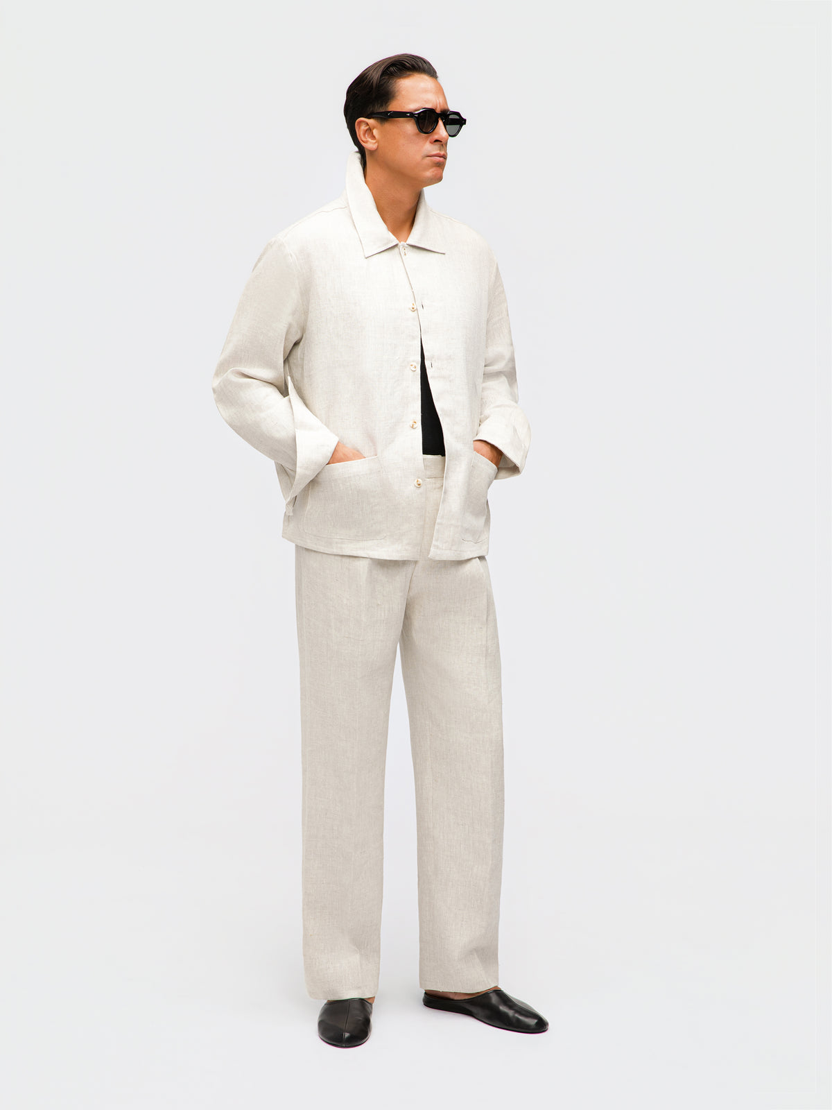 Beige Linen Shirt Jacket