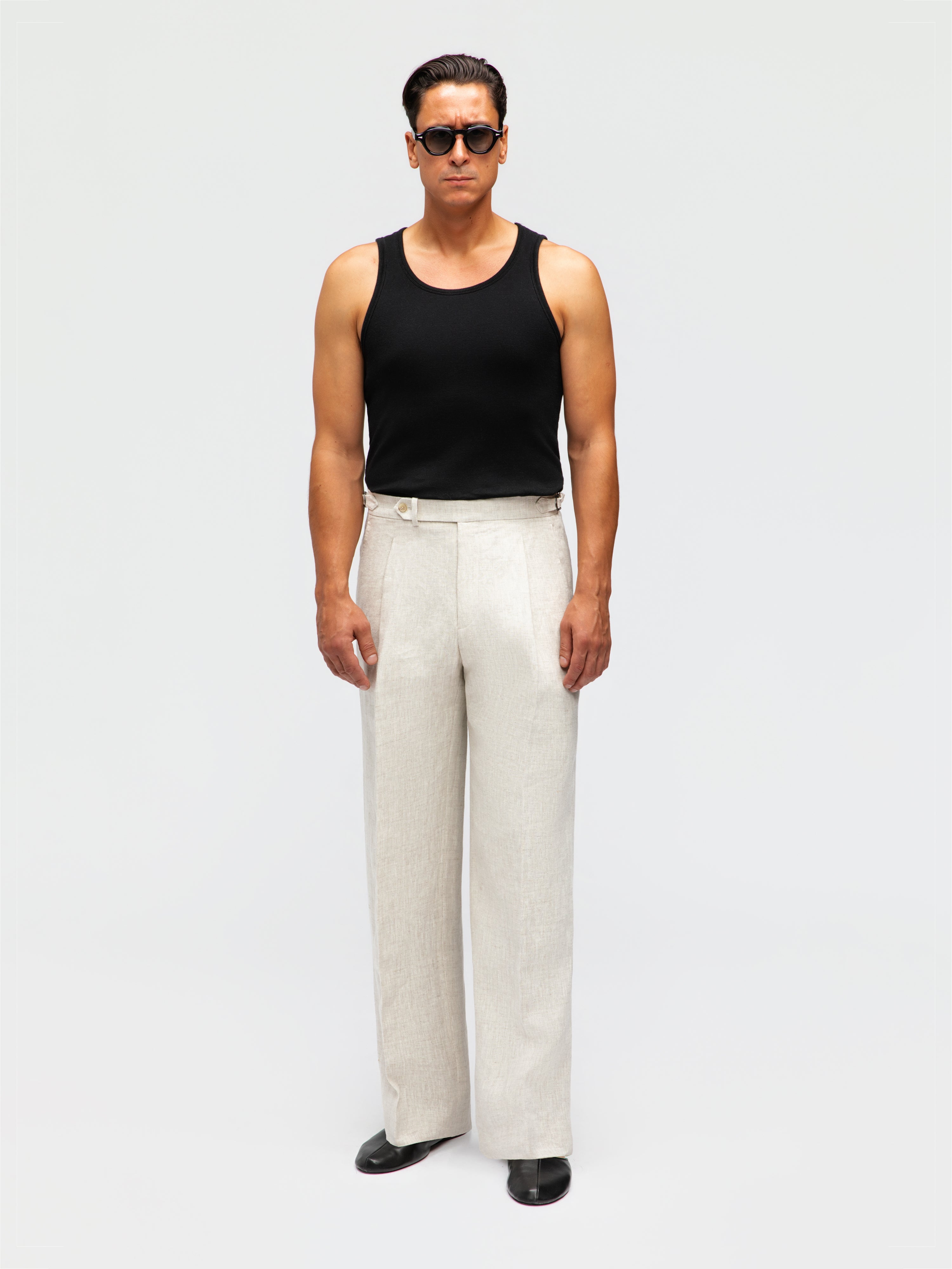 Beige Linen Trousers (Wide Fit)