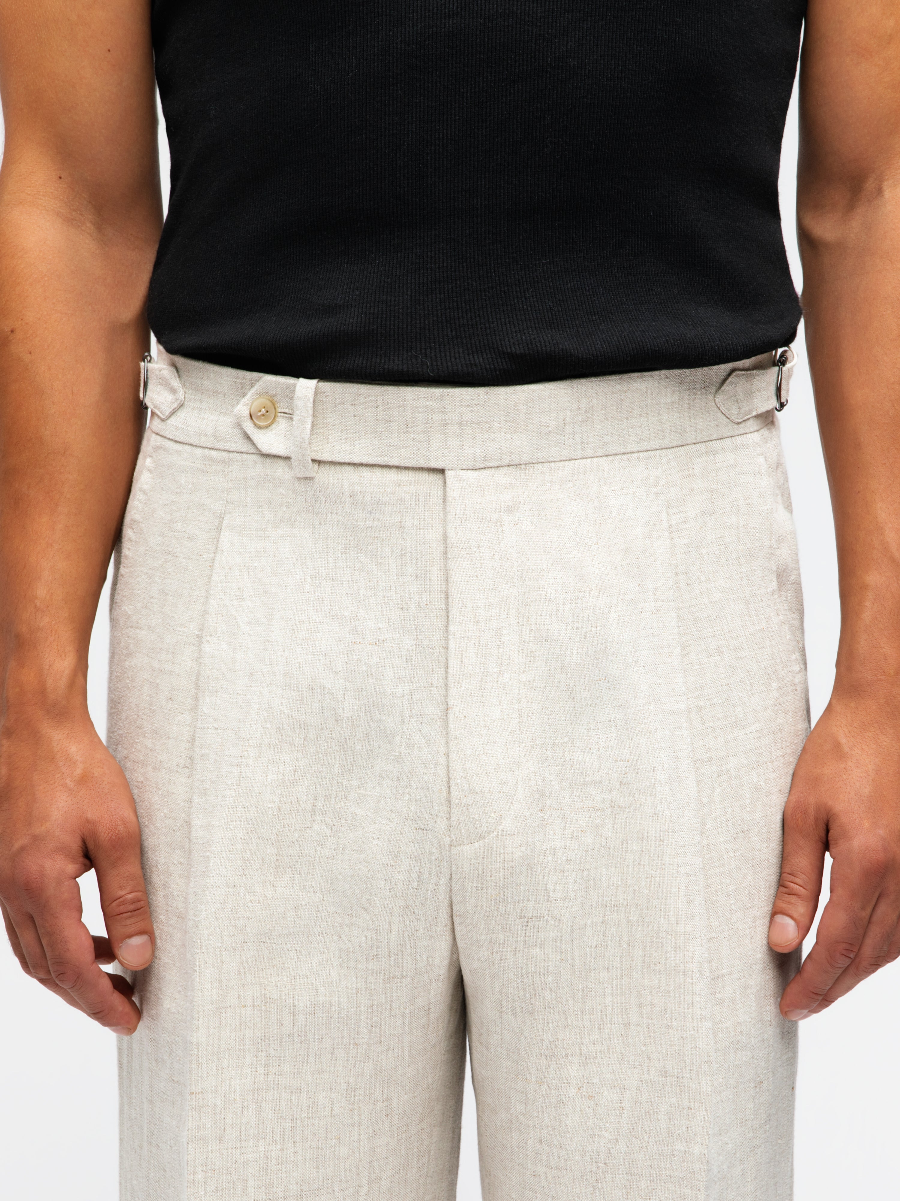Beige Linen Trousers (Wide Fit)