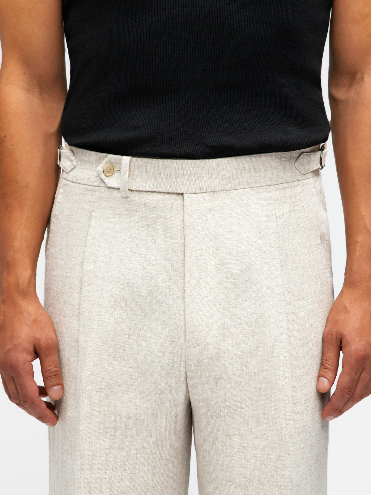 Beige Linen Trousers (Wide Fit)