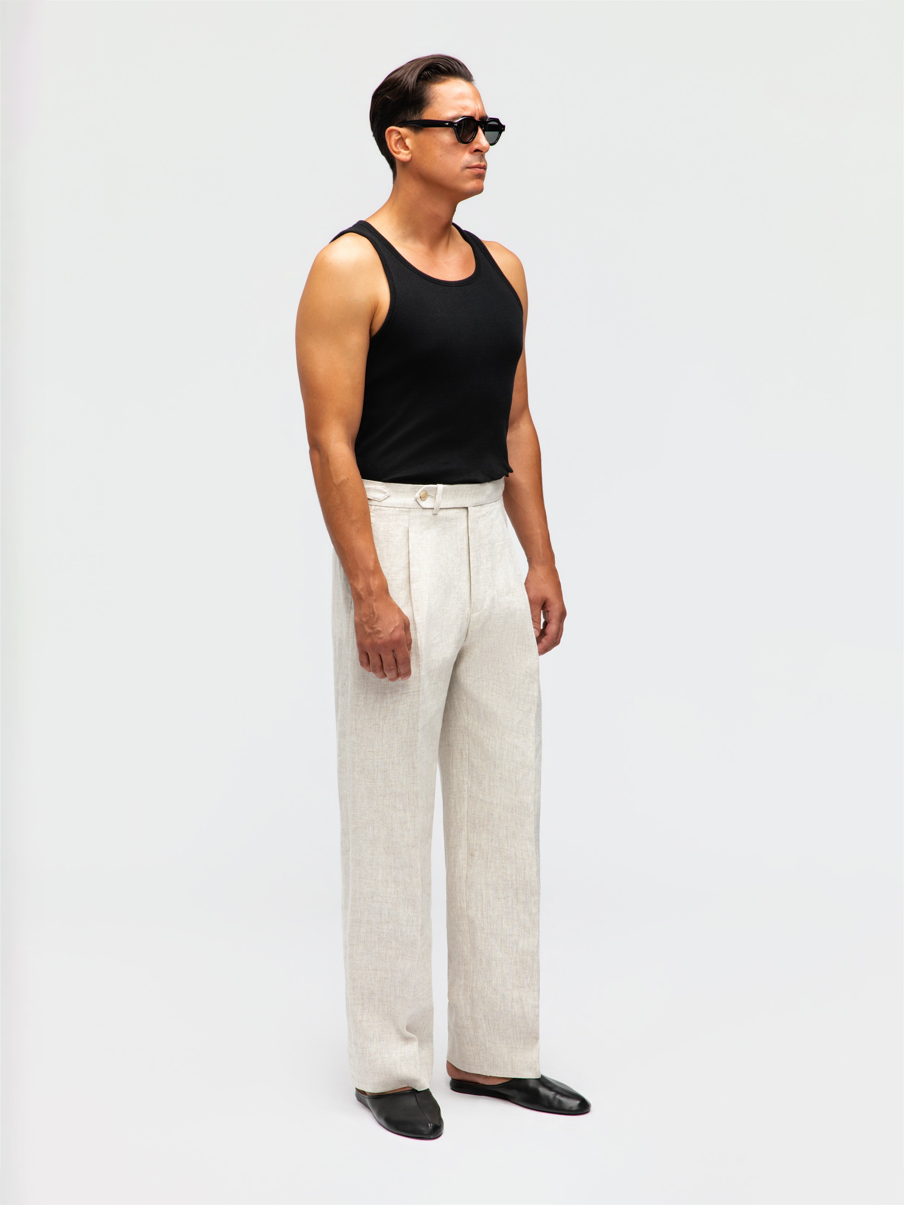 Beige Linen Trousers (Wide Fit)