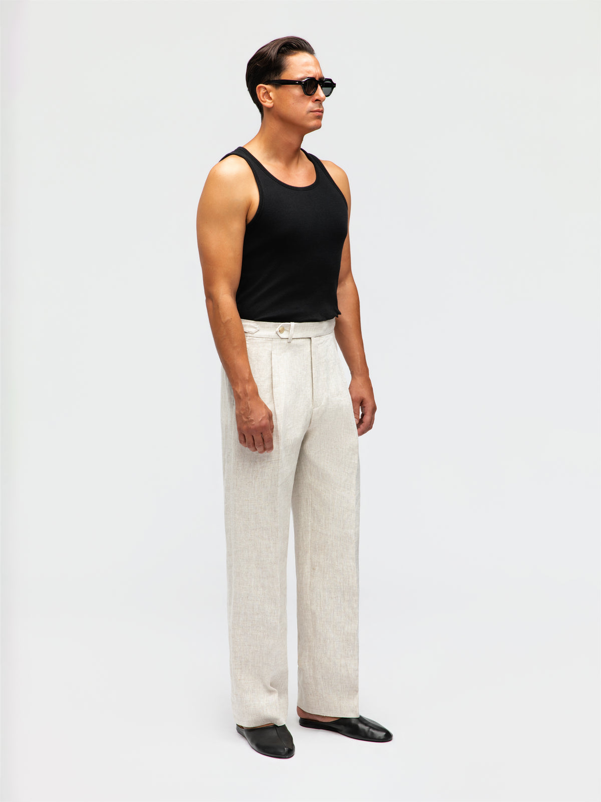 Beige Linen Trousers (Wide Fit)
