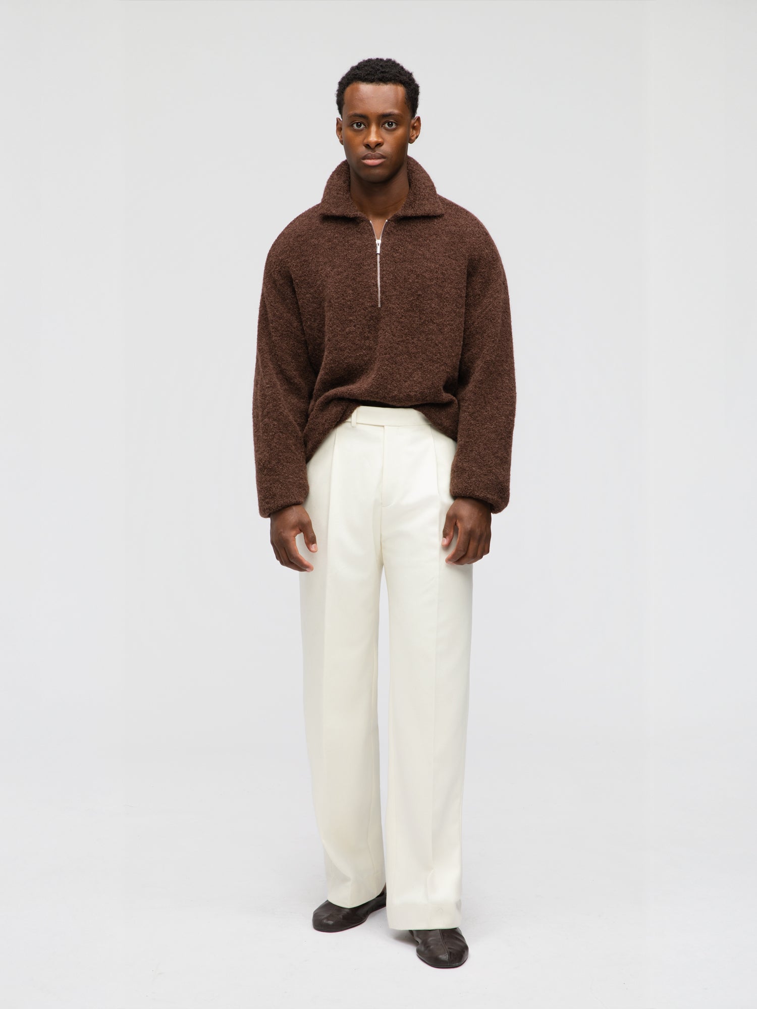 Brown Bouclé Half Zip - Grand Le Mar