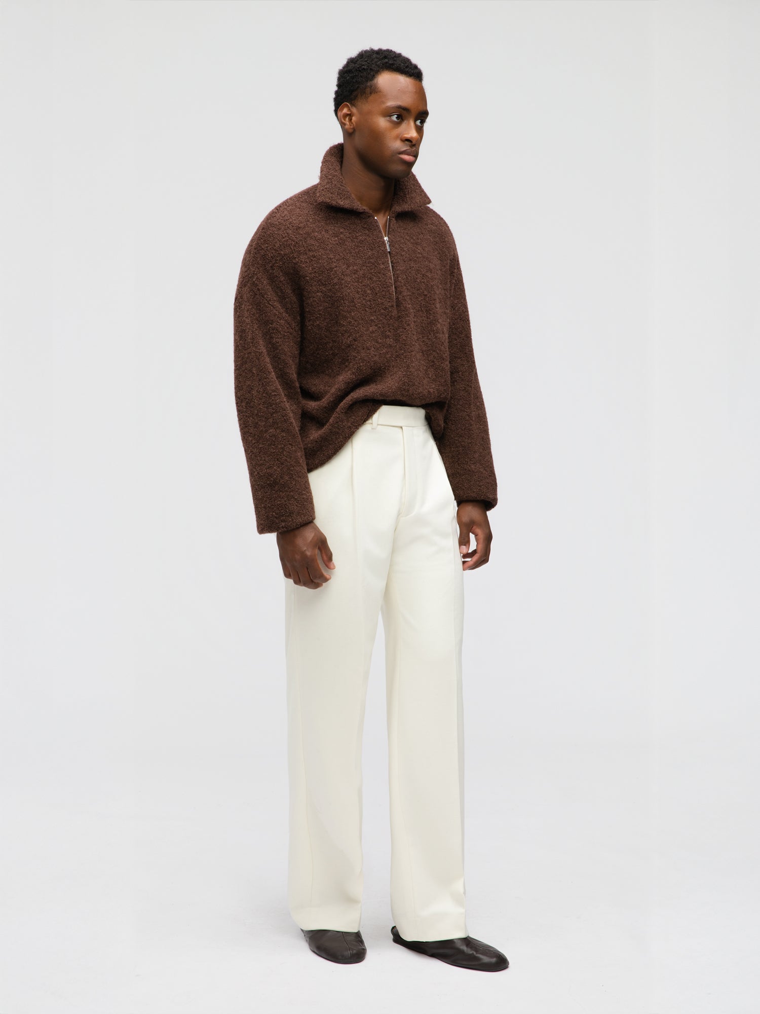 Brown Bouclé Half Zip - Grand Le Mar