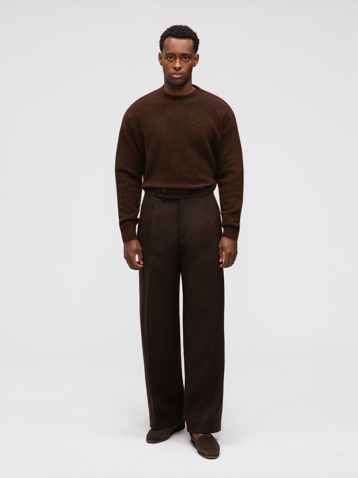 Brown Wool Cashmere Trousers (Extra Wide Fit) - Grand Le Mar