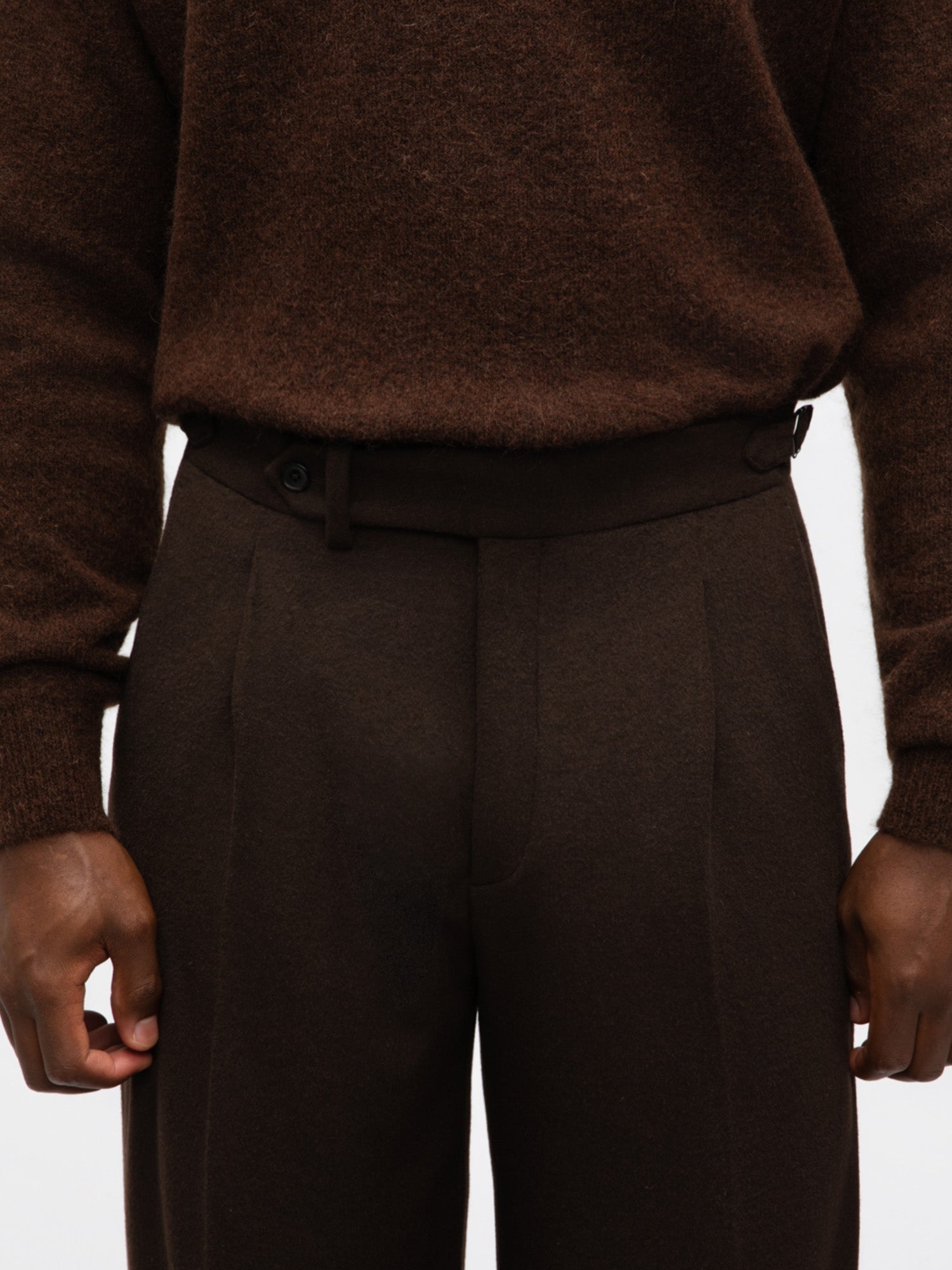 Brown Wool Cashmere Trousers (Extra Wide Fit) - Grand Le Mar