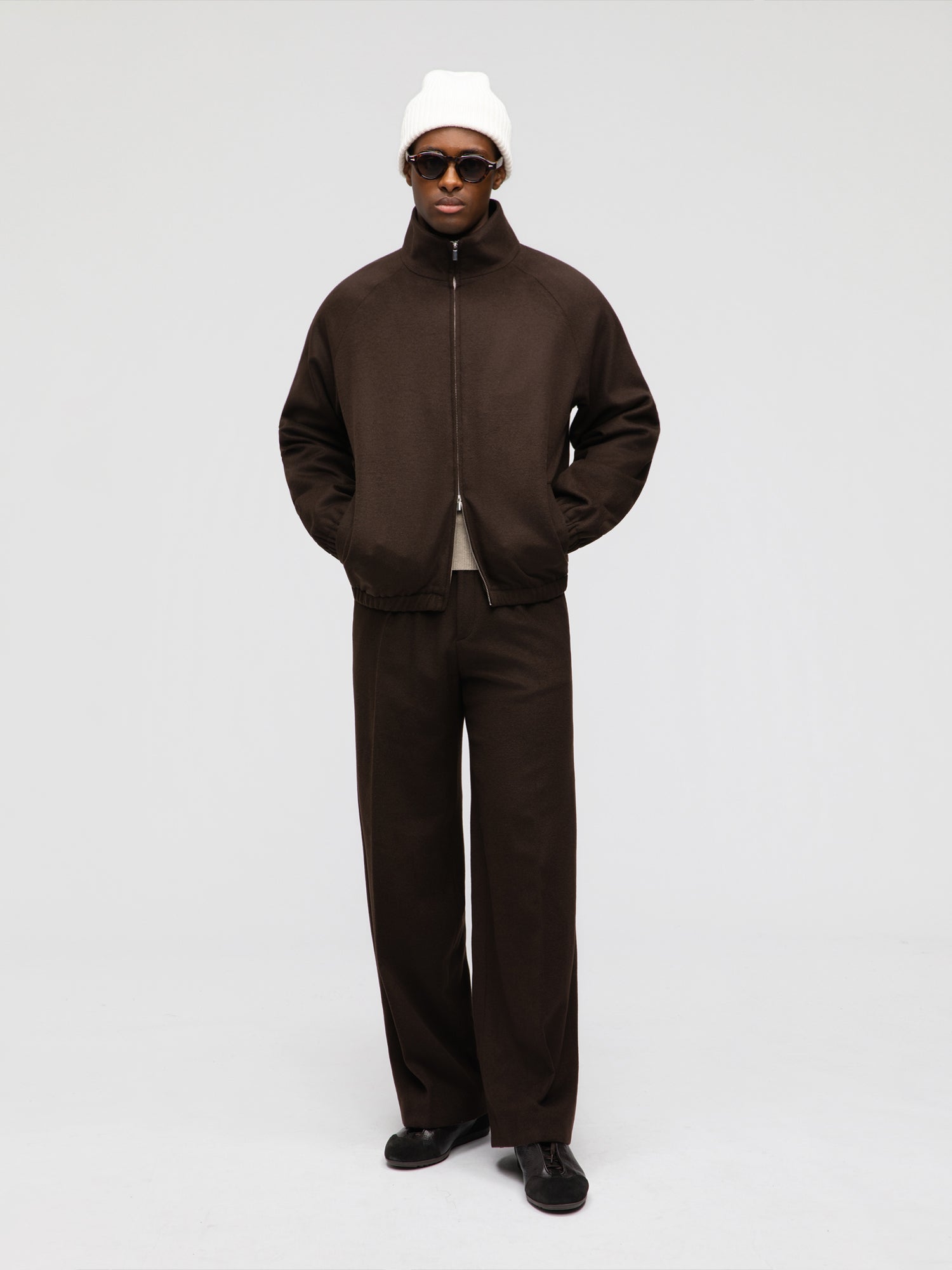 Brown Wool Cashmere Bomber Jacket