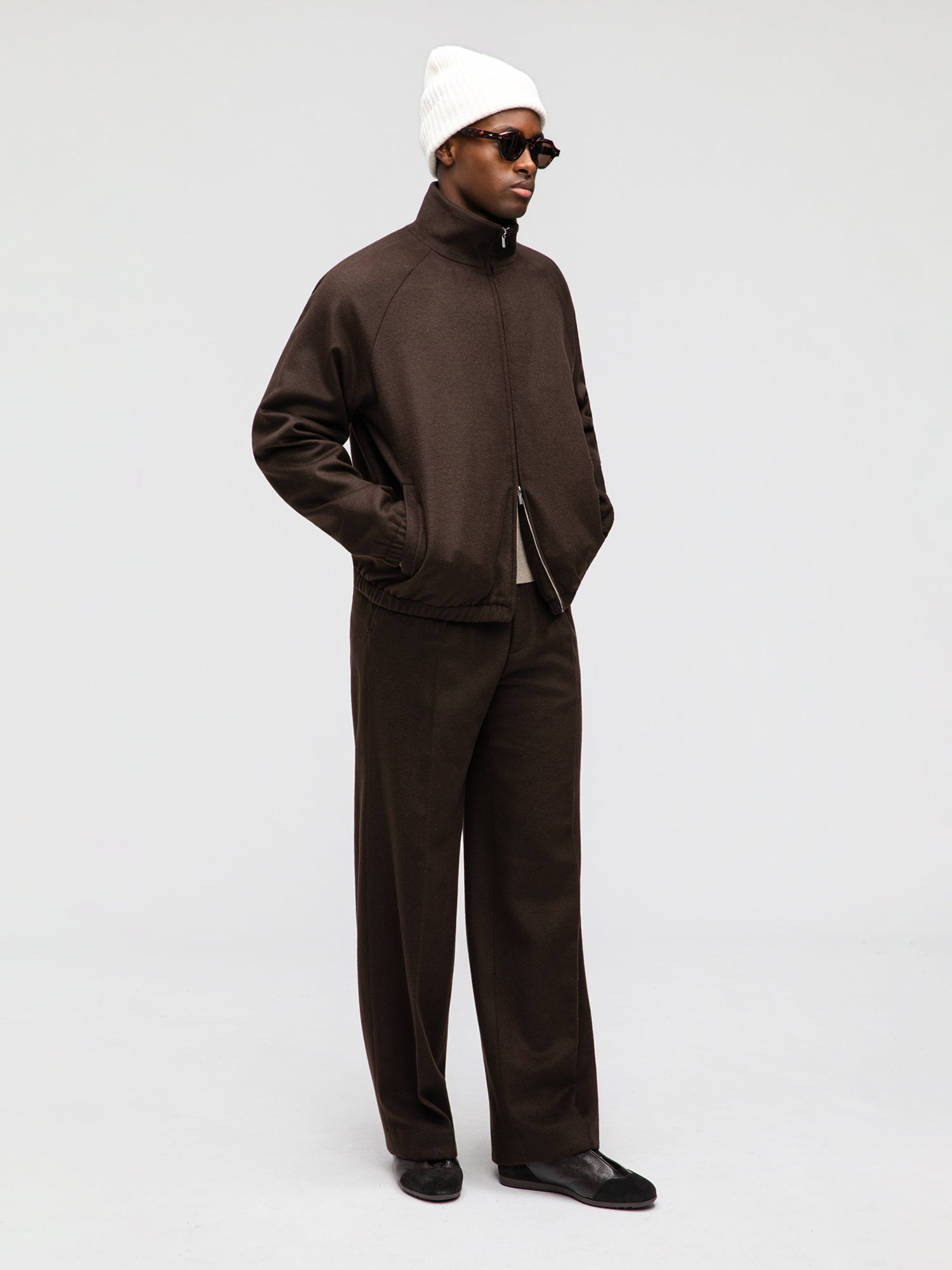 Brown Wool Cashmere Bomber Jacket - Grand Le Mar