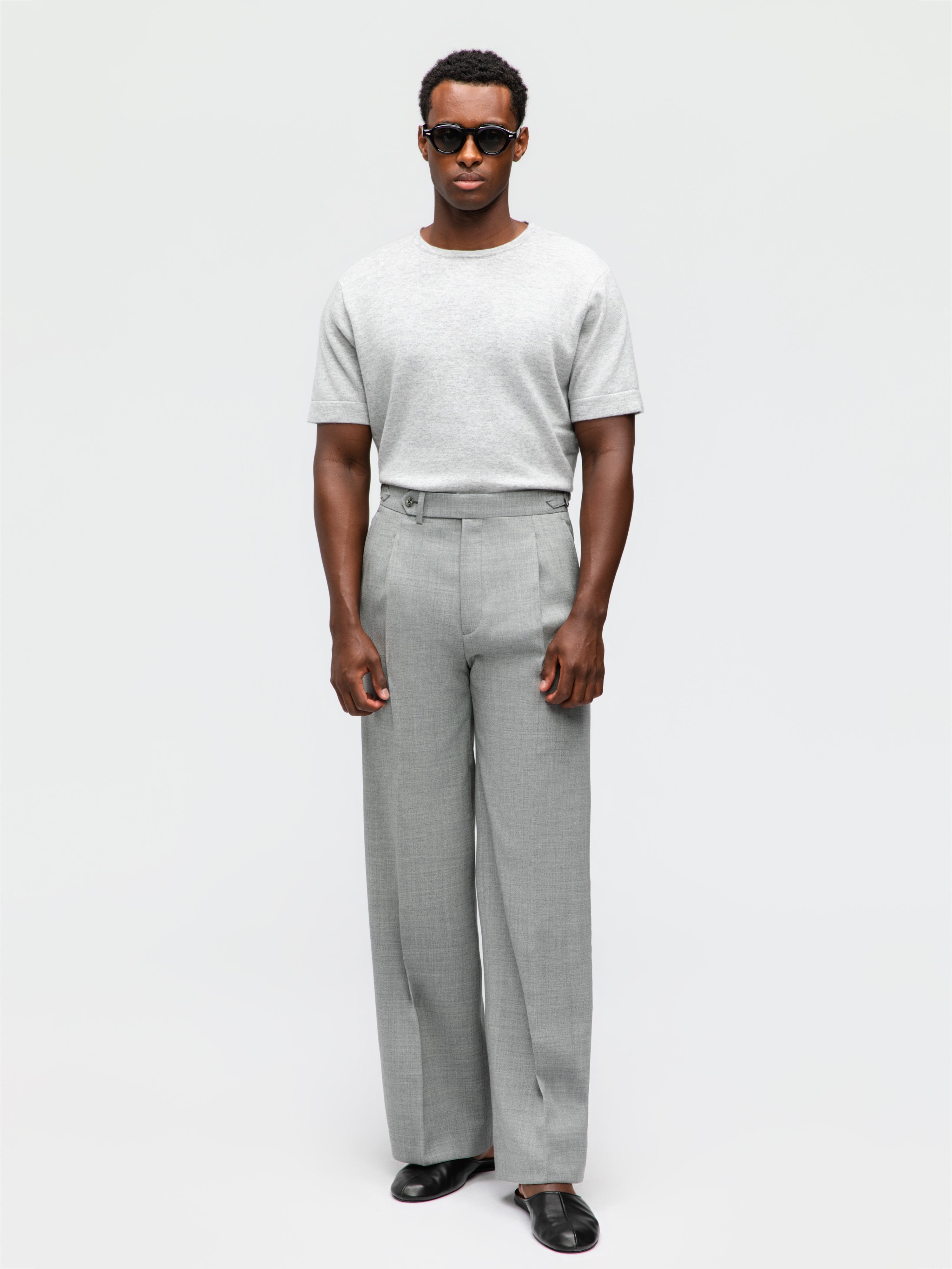 Light Grey High Twist Wool Trousers (Extra Wide Fit)