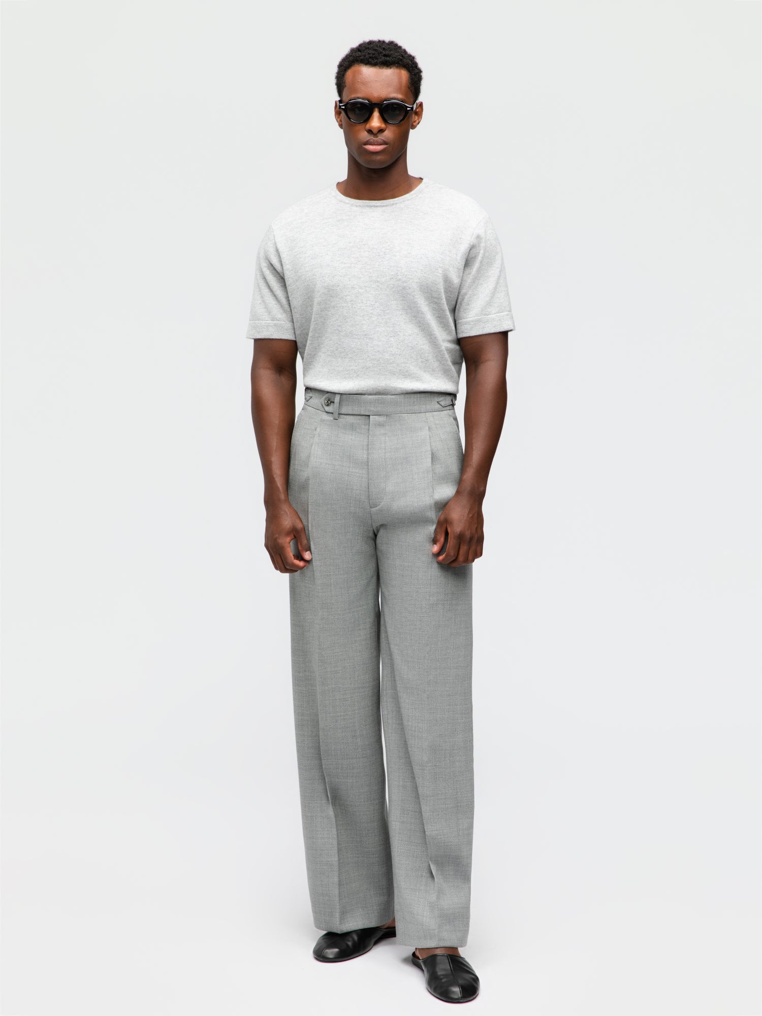 Light Grey High Twist Wool Trousers (Extra Wide Fit)