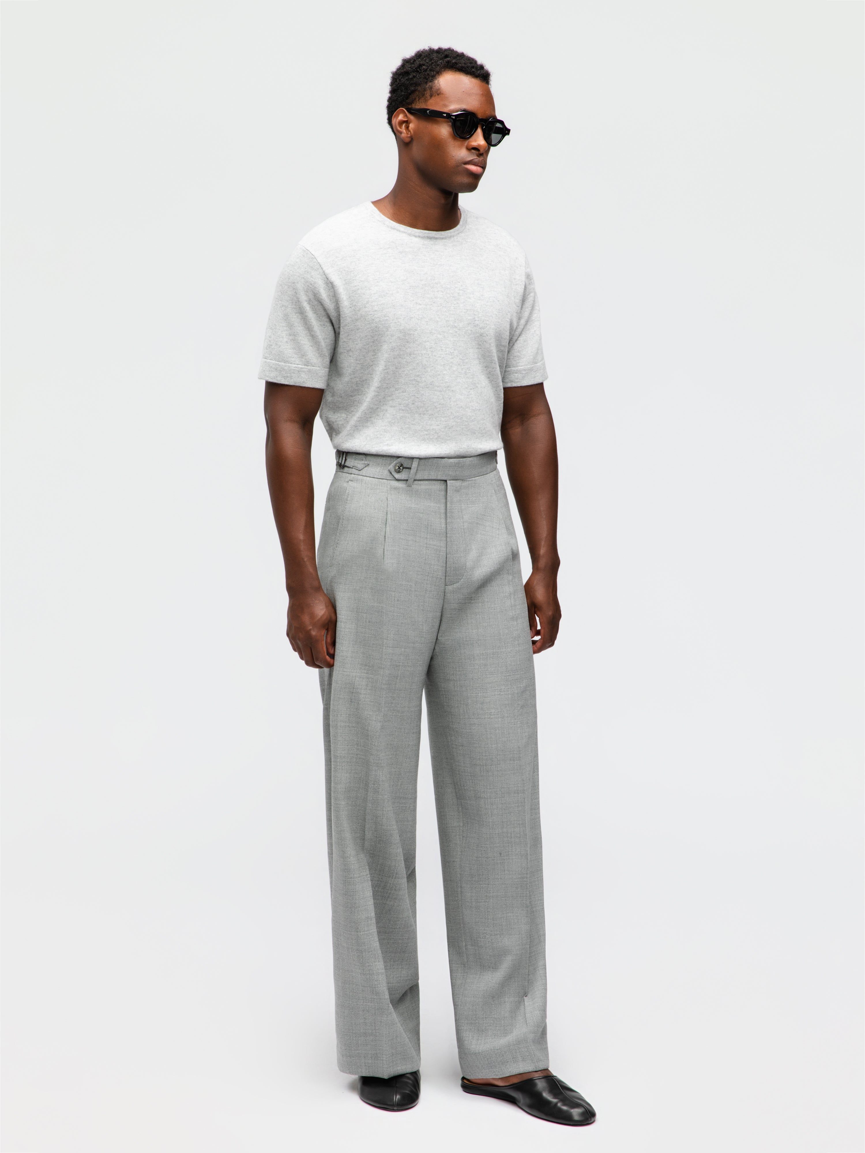 Light Grey High Twist Wool Trousers (Extra Wide Fit)