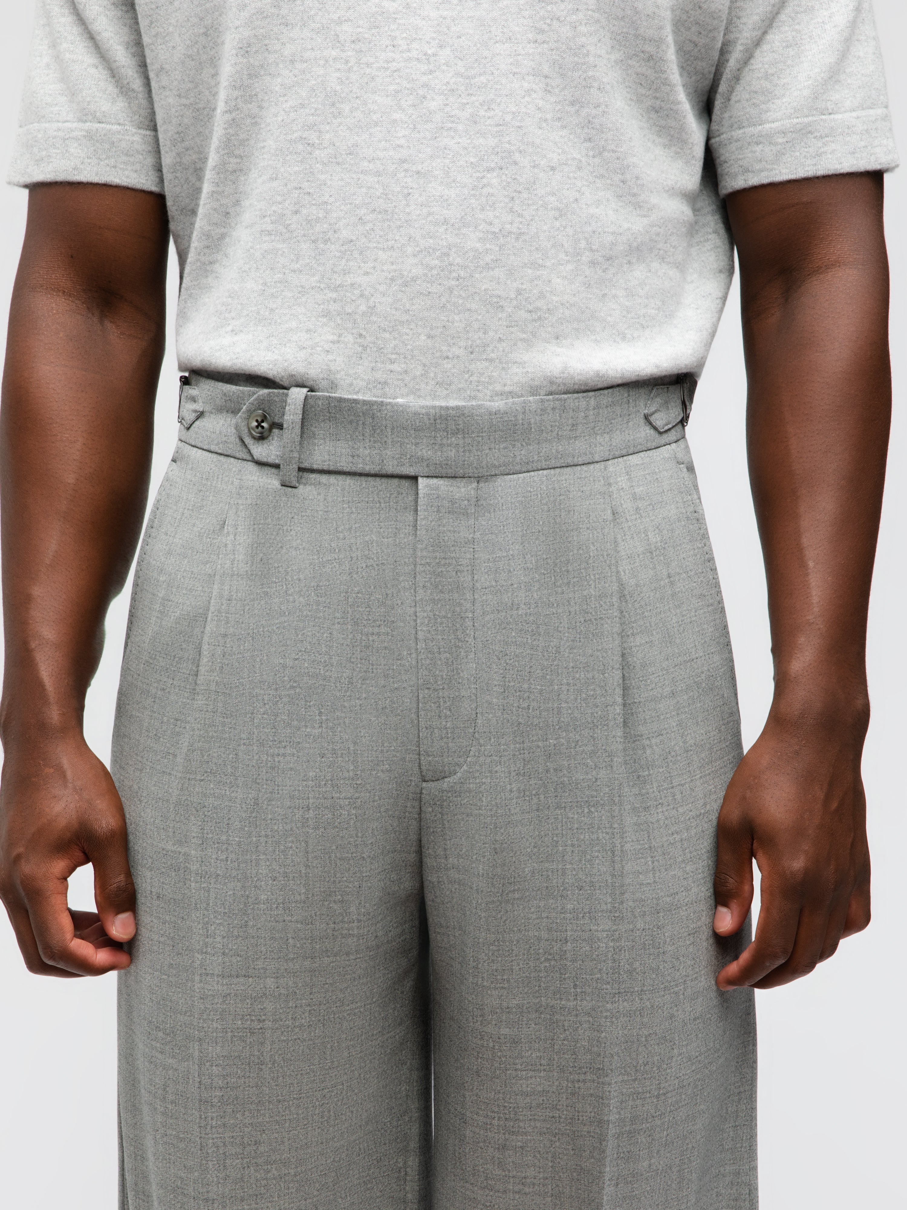 Light Grey High Twist Wool Trousers (Extra Wide Fit)