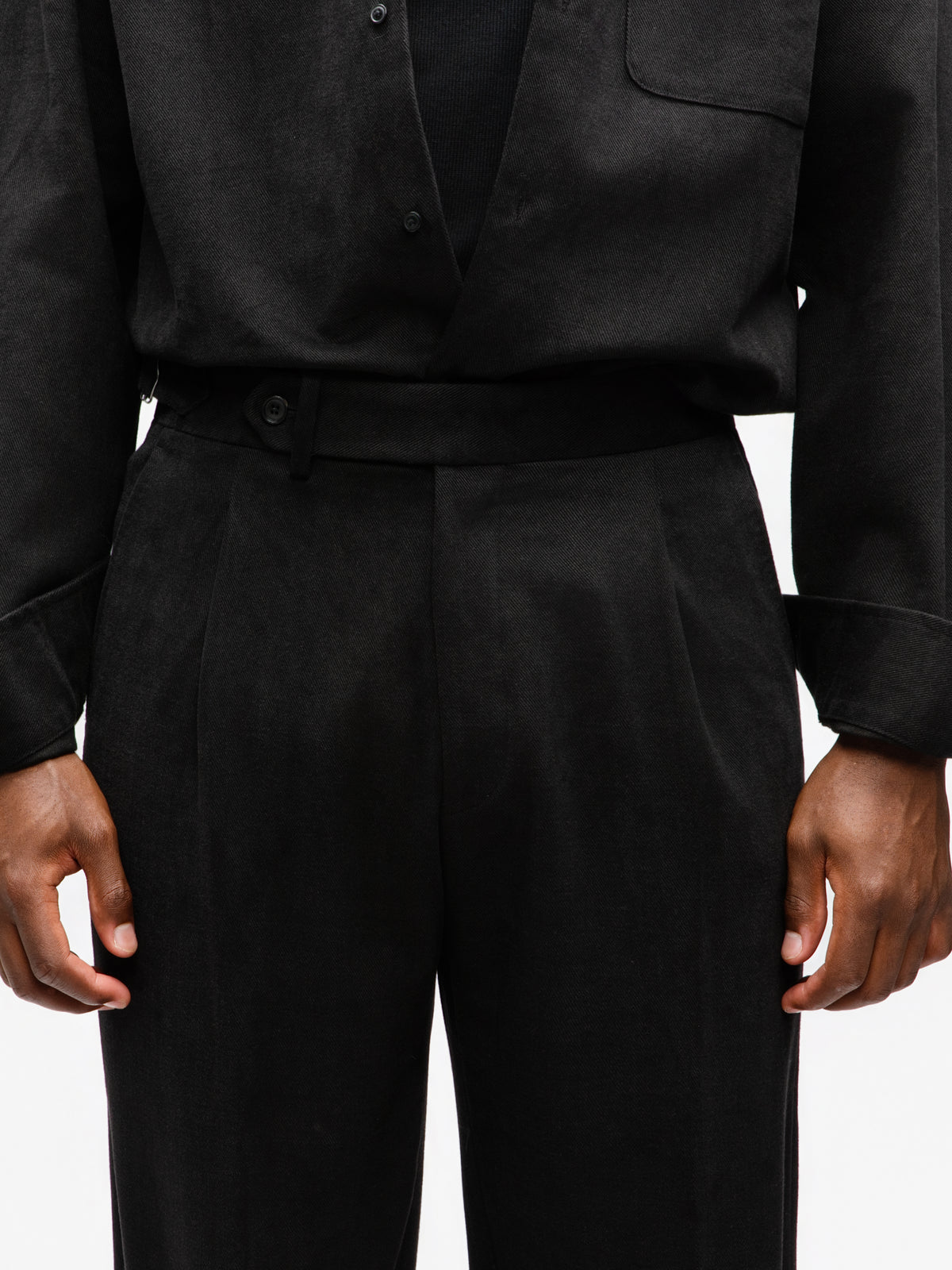 Black Brushed Cotton Trousers (Wide Fit)