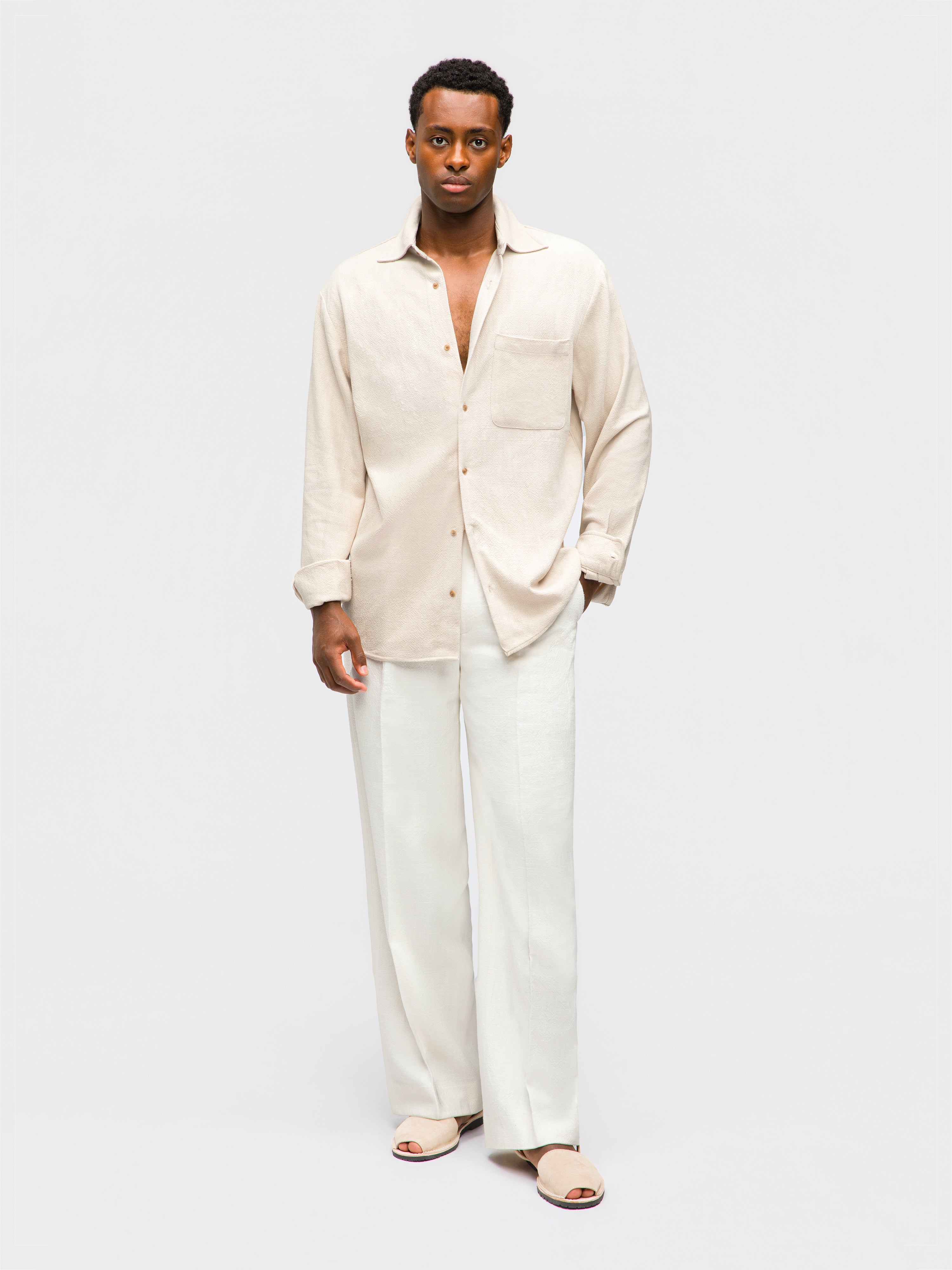 Cream Stonewashed Linen Shirt