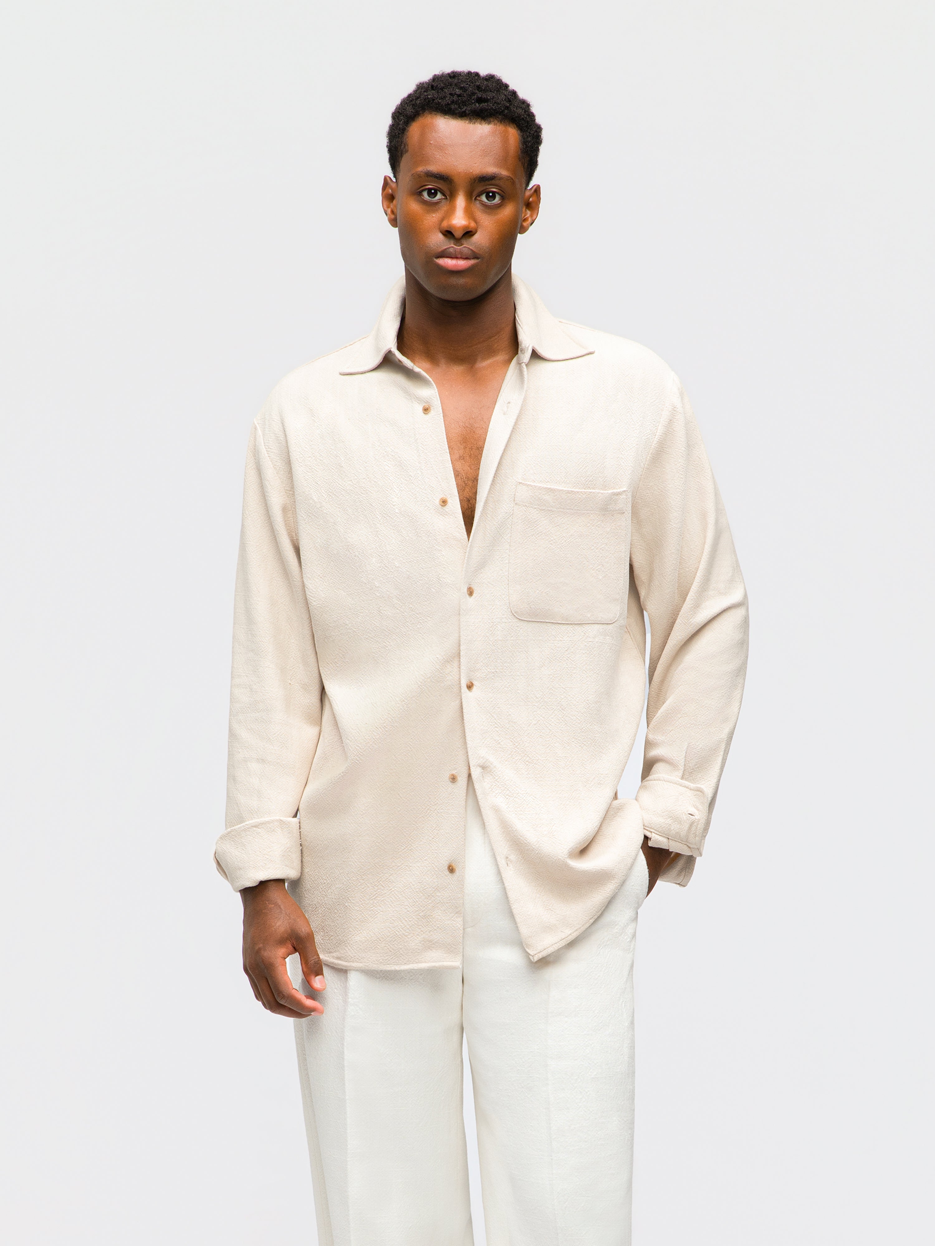 Cream Stonewashed Linen Shirt