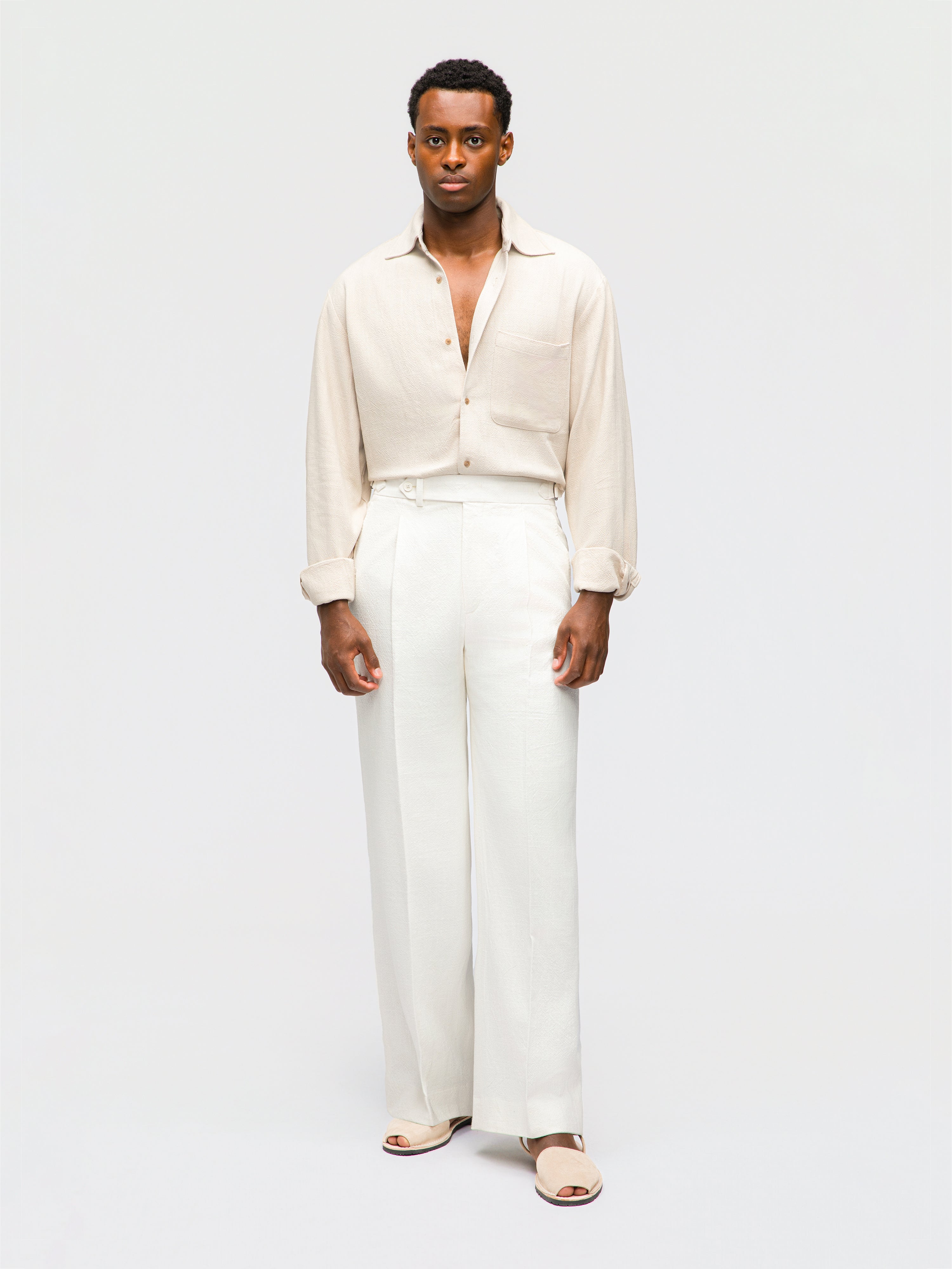 Ivory Stonewashed Linen Trousers (Extra Wide Fit)