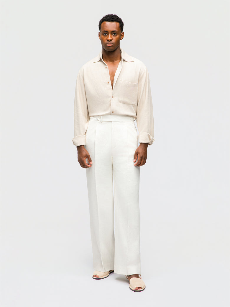 Ivory Stonewashed Linen Trousers (Extra Wide Fit)