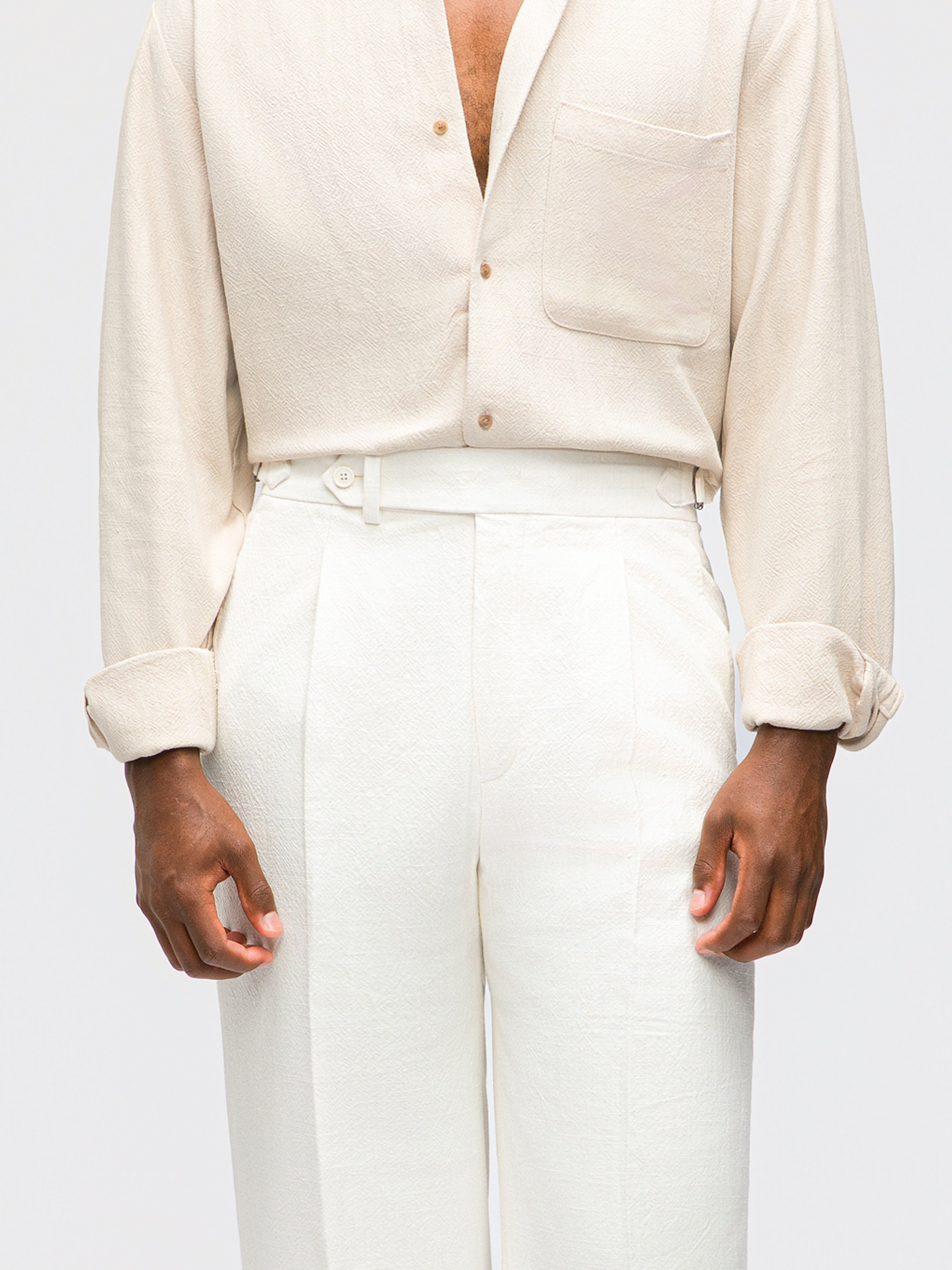 Ivory Stonewashed Linen Trousers (Extra Wide Fit)