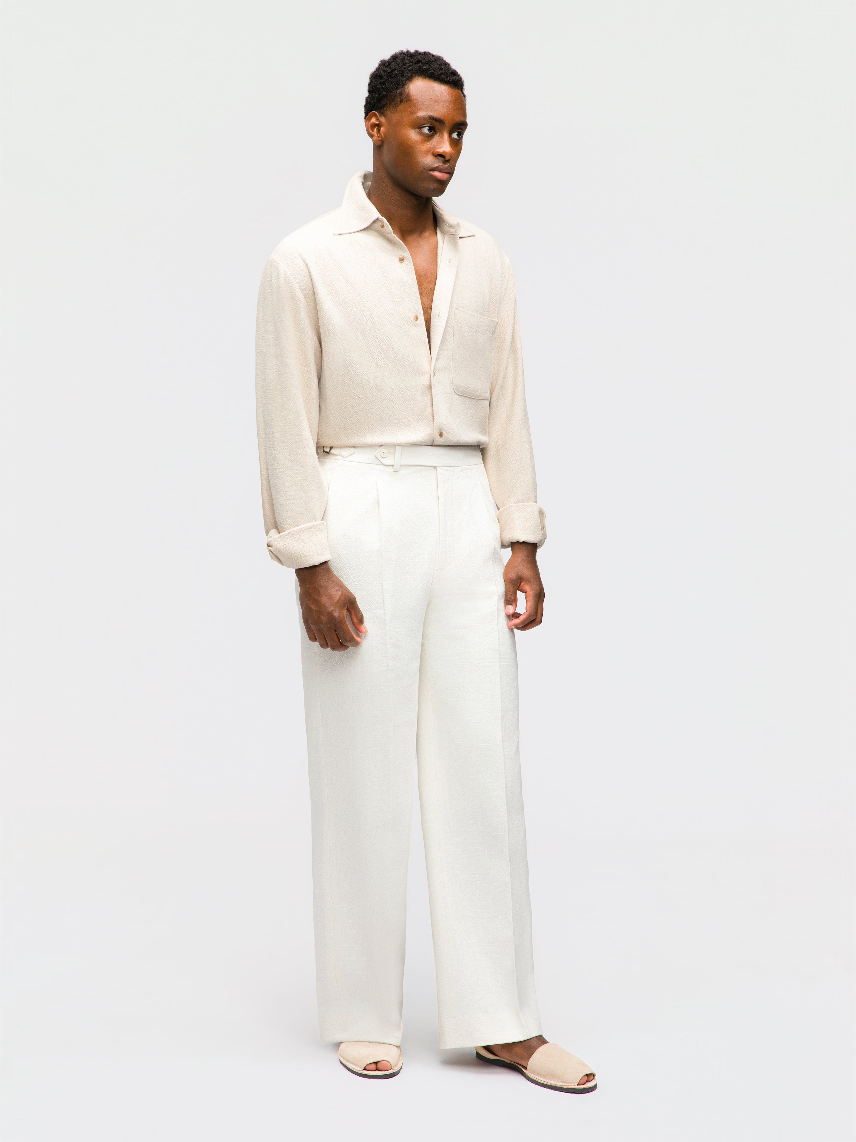 Ivory Stonewashed Linen Trousers (Extra Wide Fit)