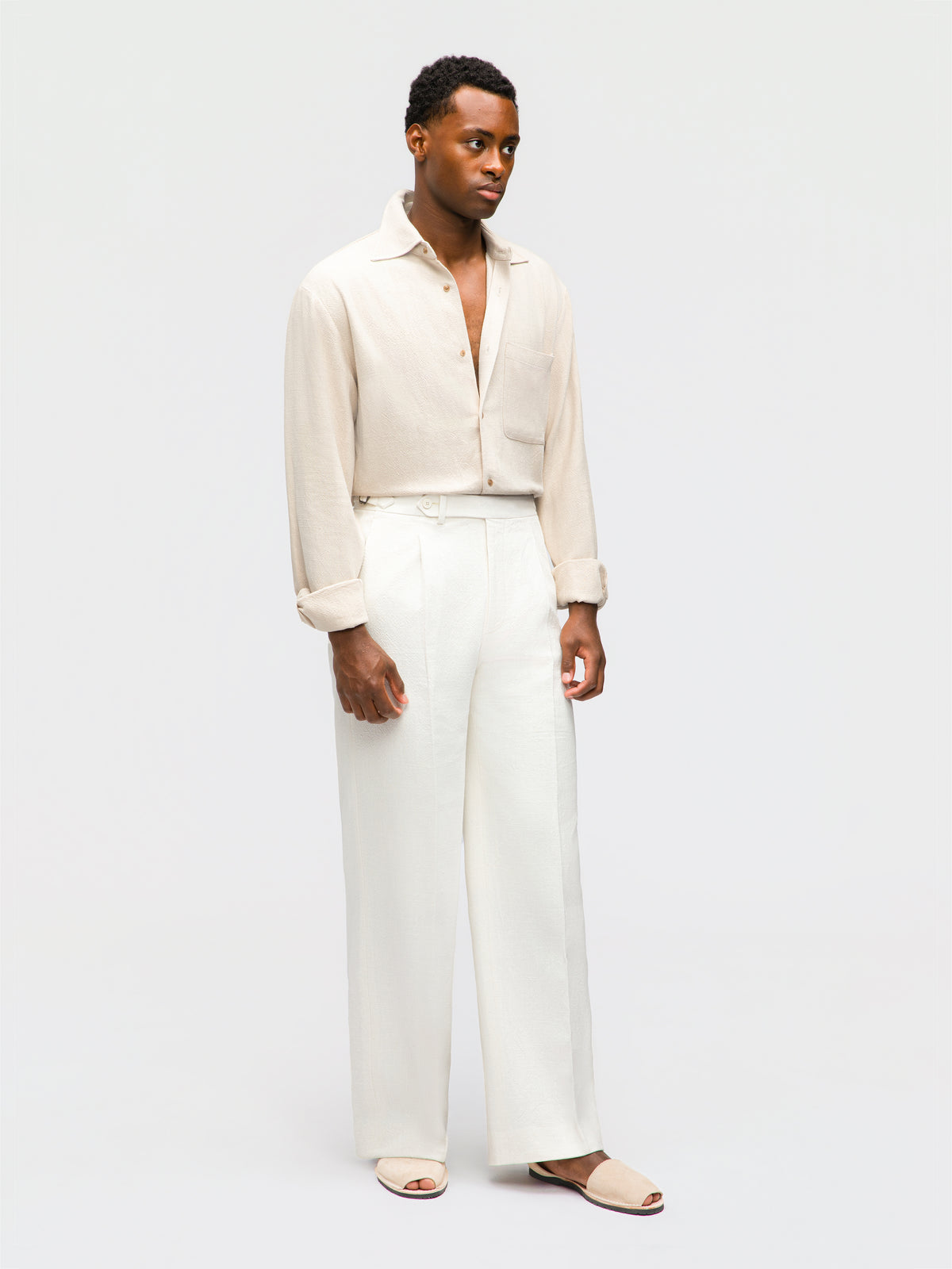 Ivory Stonewashed Linen Trousers (Extra Wide Fit)