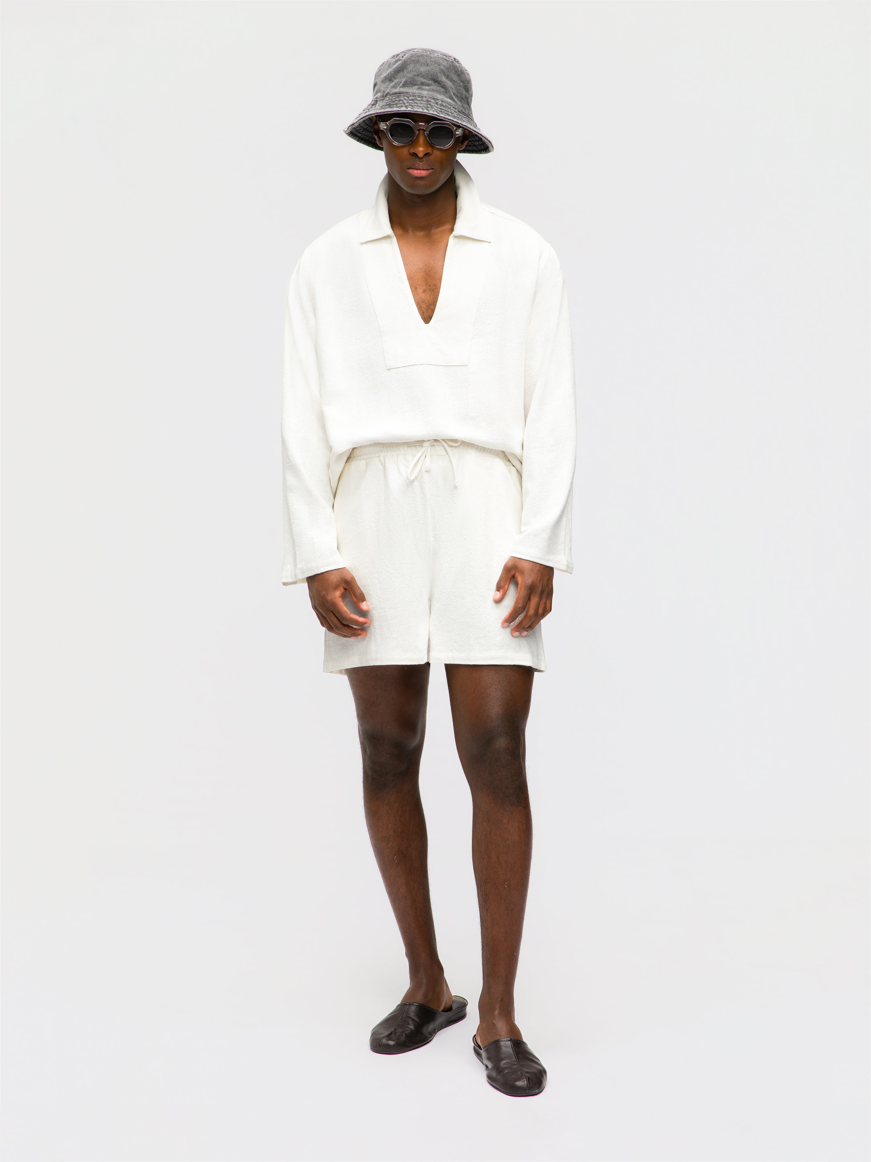 Ivory Stonewashed Linen Sweatshorts
