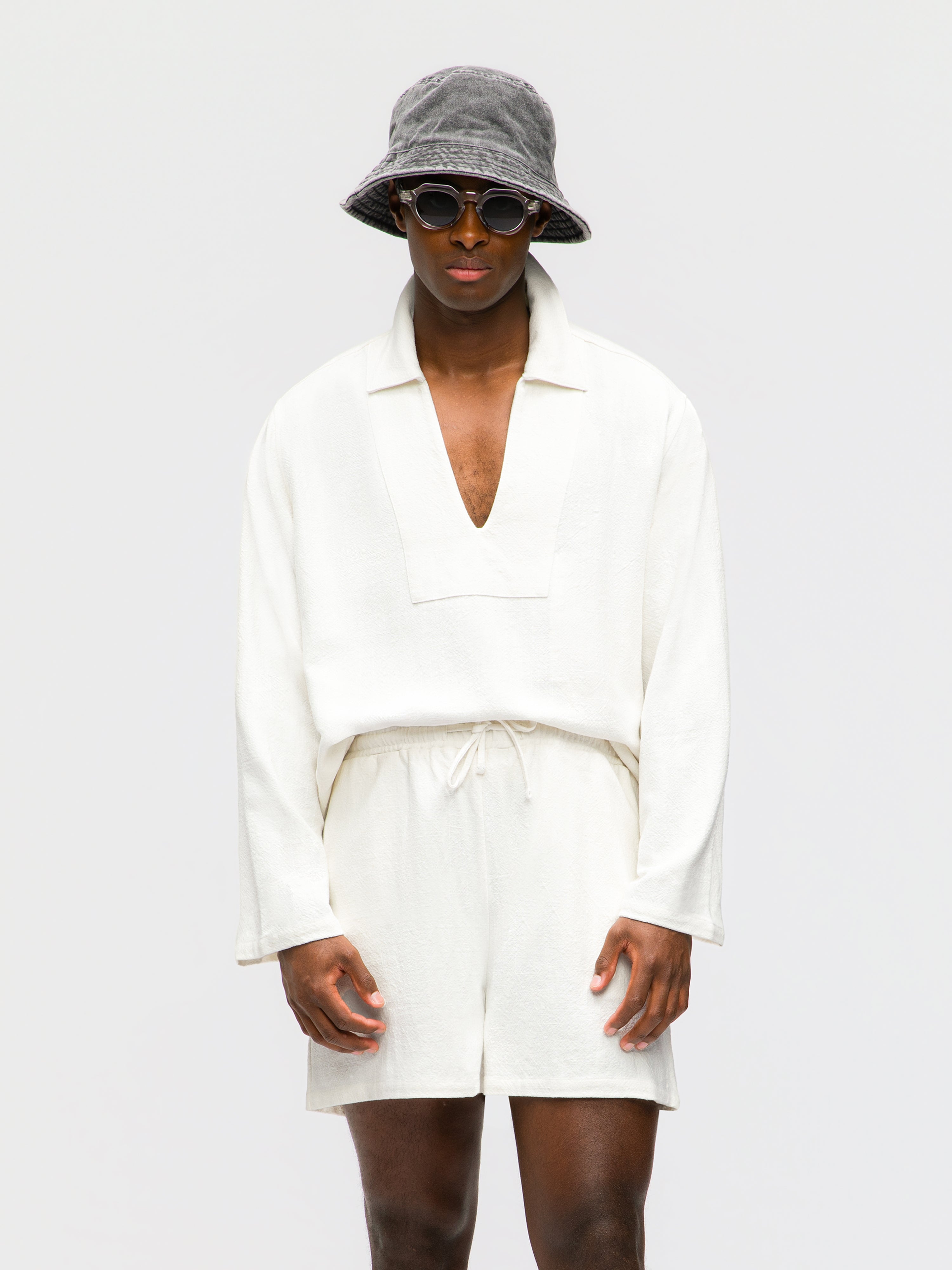 Ivory Stonewashed Linen Mock Jersey