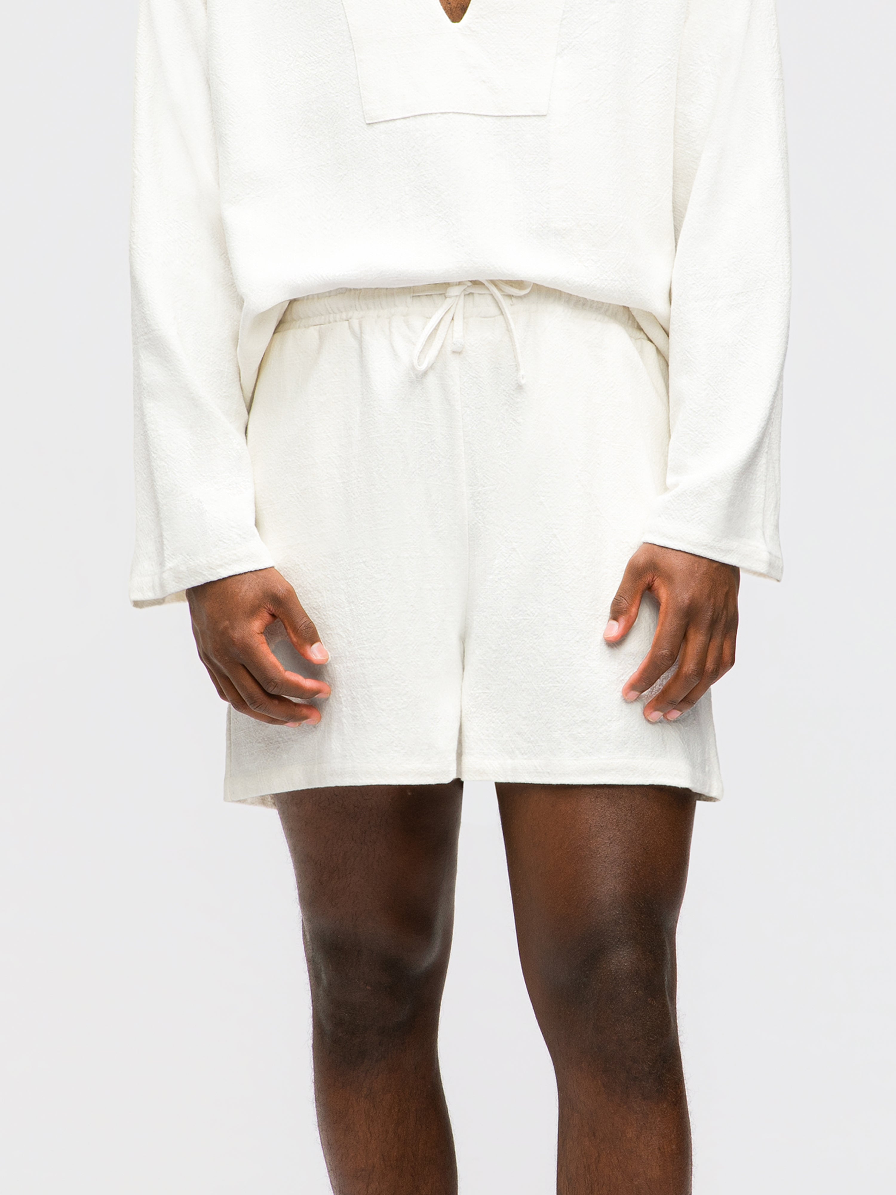 Ivory Stonewashed Linen Sweatshorts