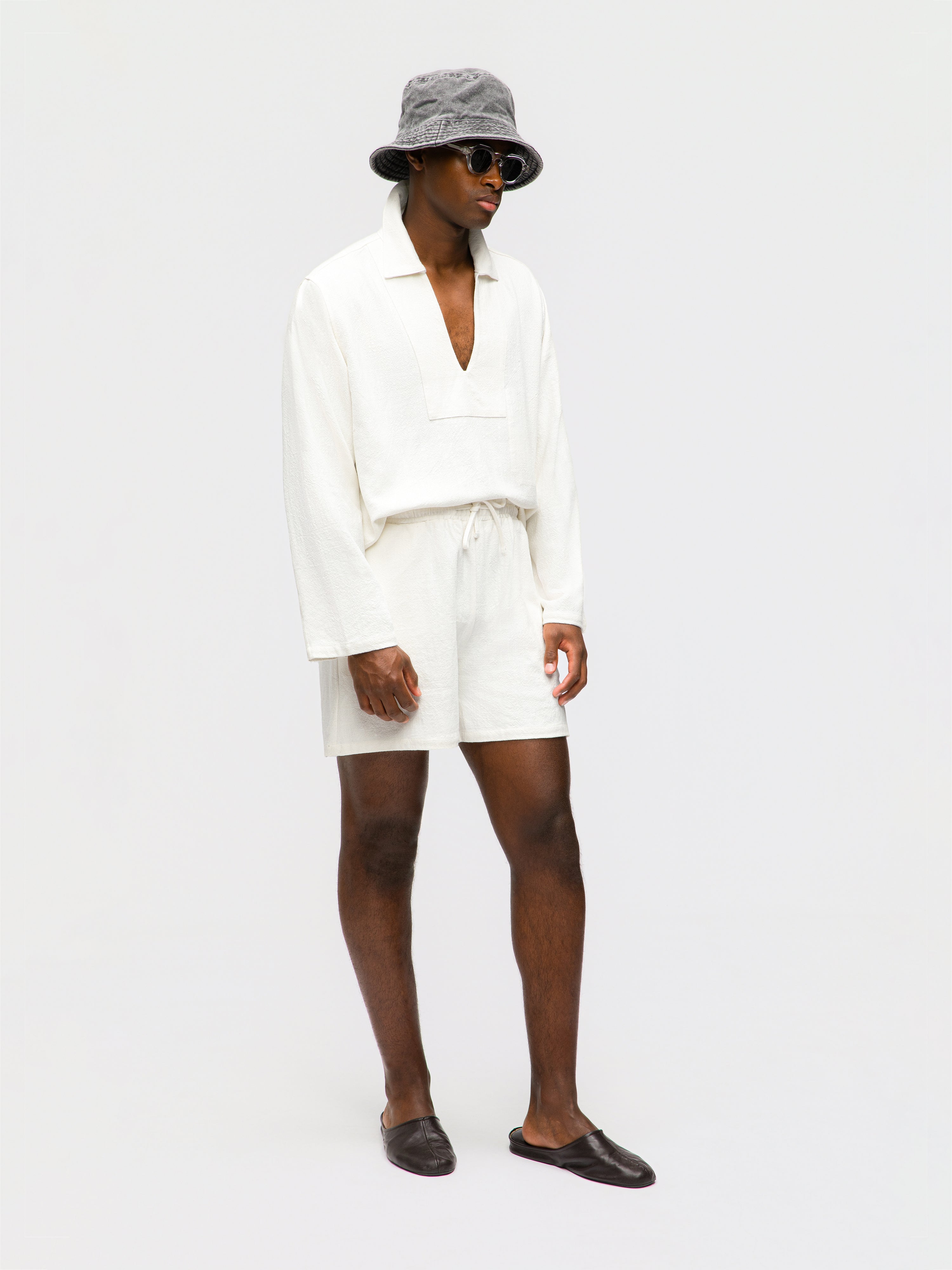 Ivory Stonewashed Linen Sweatshorts