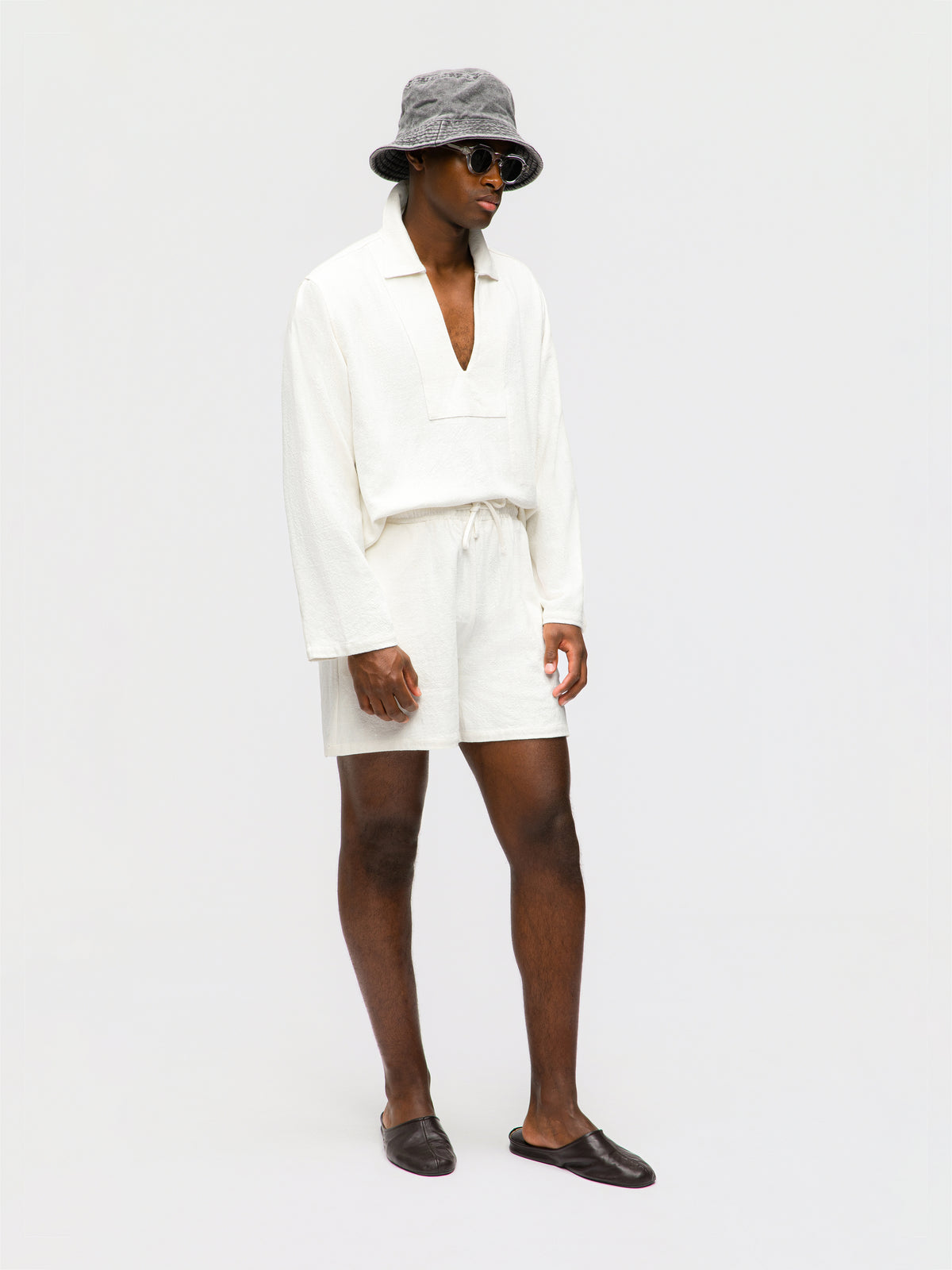 Ivory Stonewashed Linen Sweatshorts