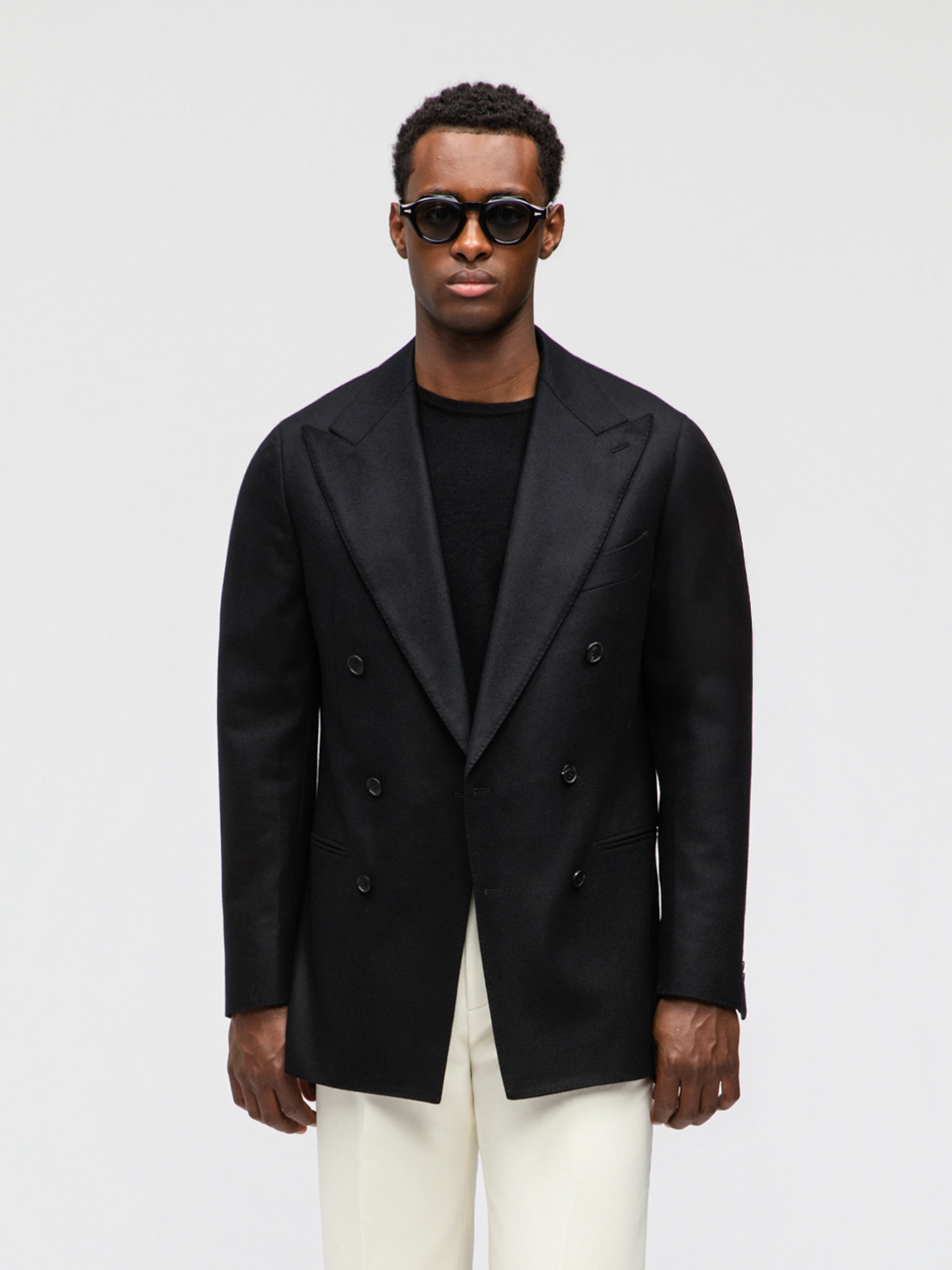 Black Flannel Wool Jacket (DB) - Grand Le Mar