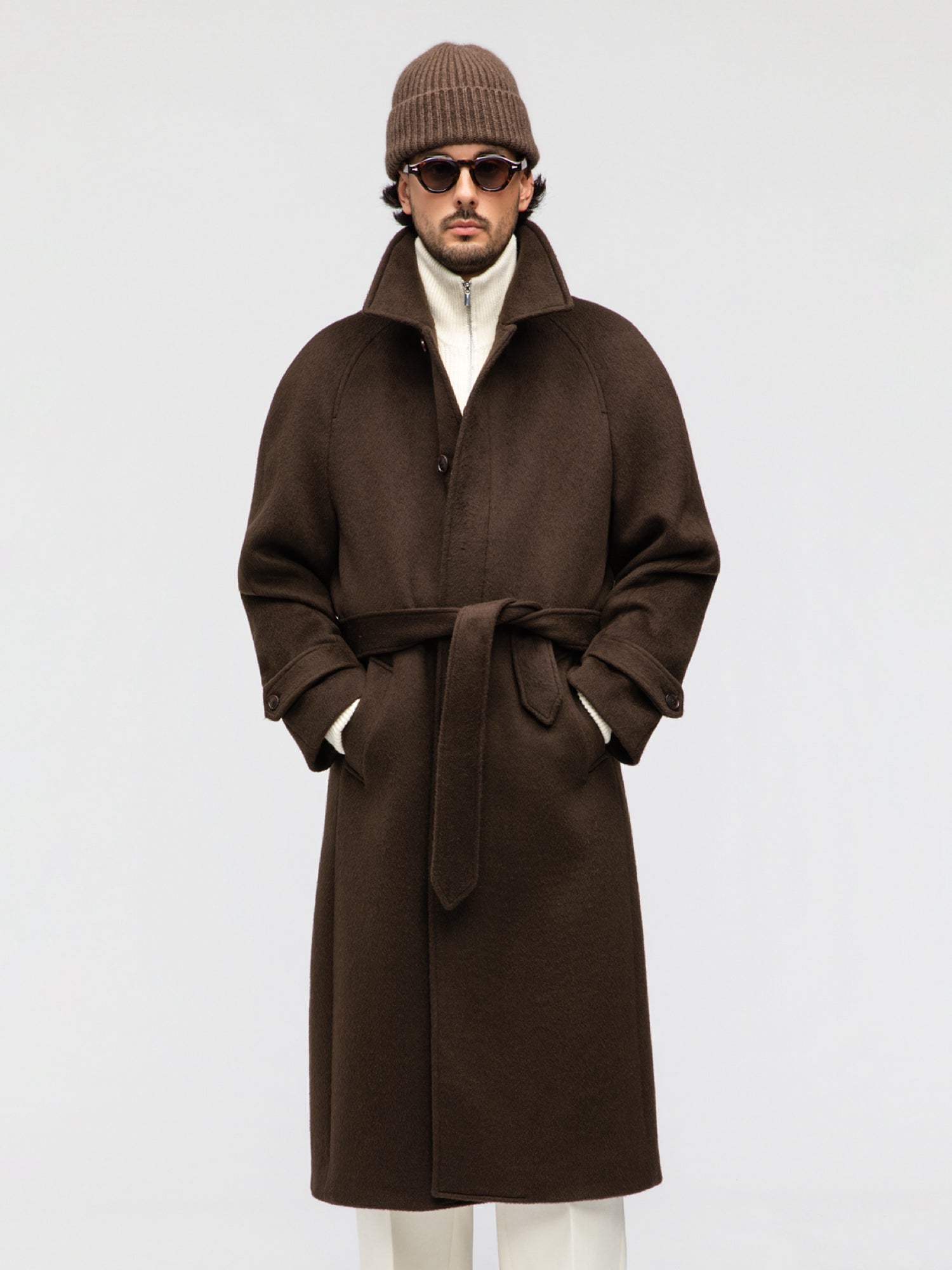 Coffee Wool Alpacka Raglan Coat - Grand Le Mar