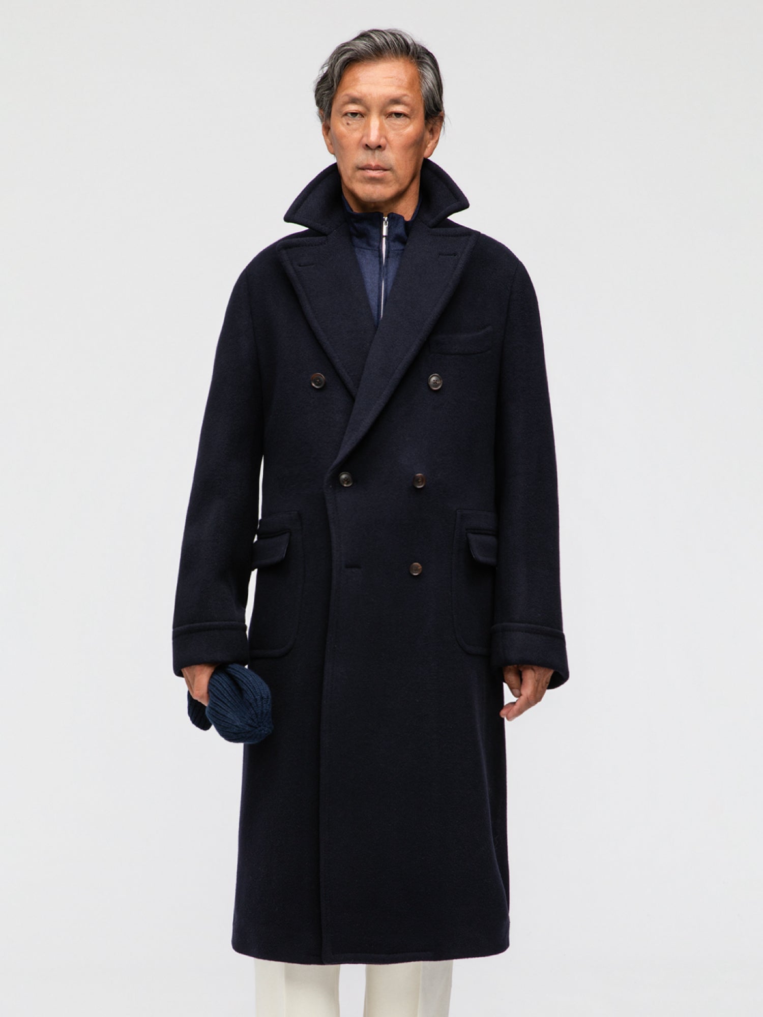 Navy Wool Cashmere Polo Coat - Grand Le Mar