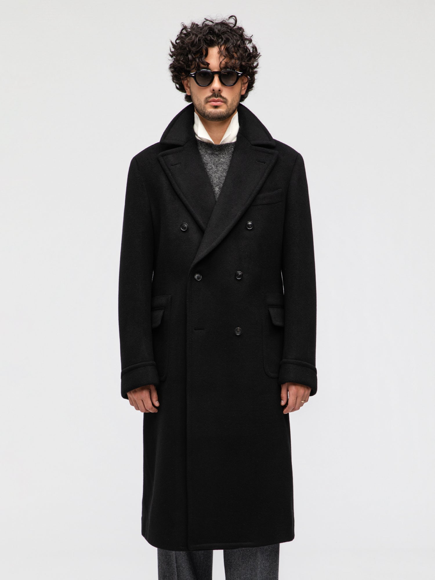 Black Wool Cashmere Polo Coat - Grand Le Mar